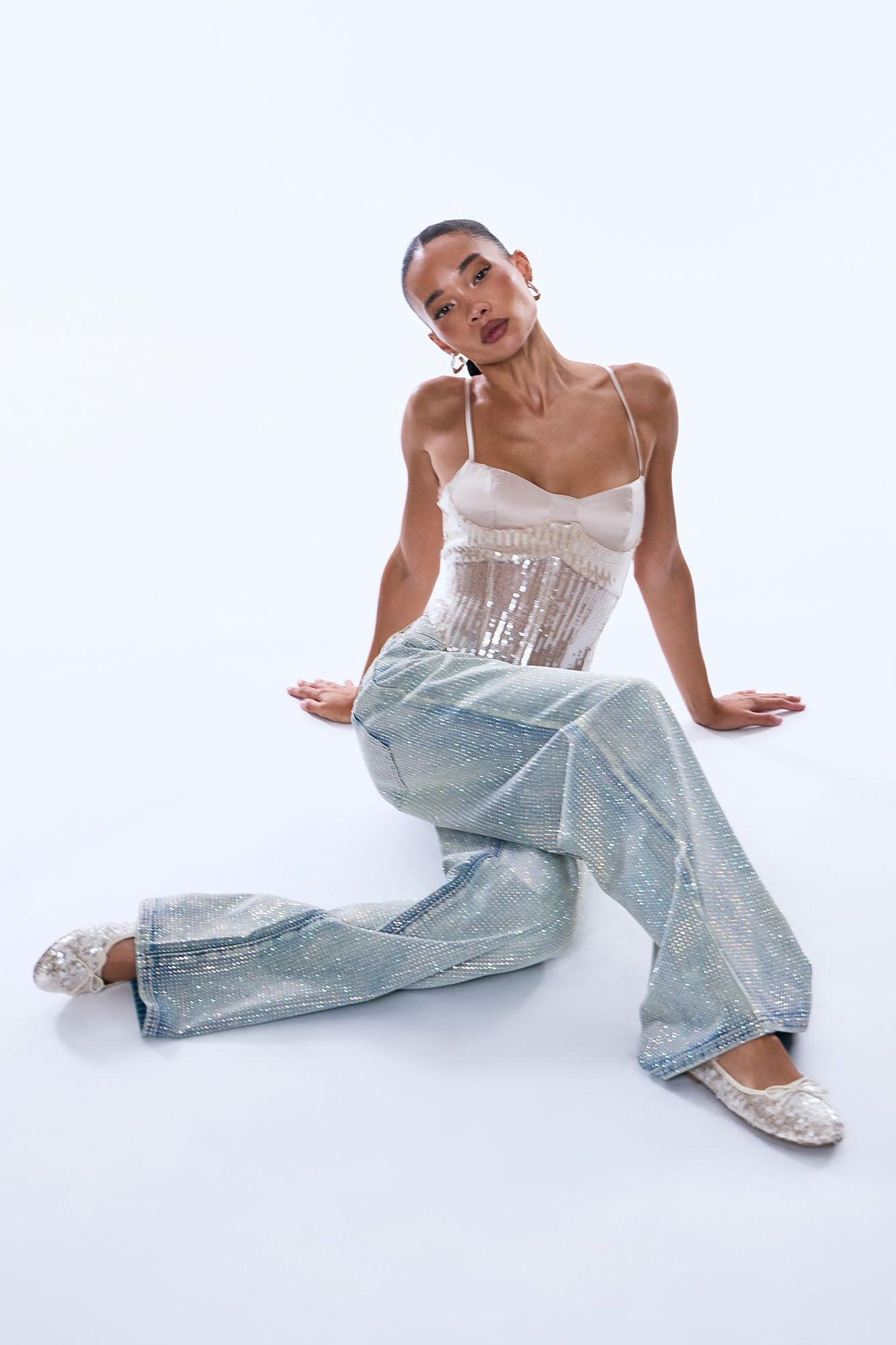 Shine Your Light Tinted Rhinestone Wide Leg Jean - Vintage Wash Product Image
