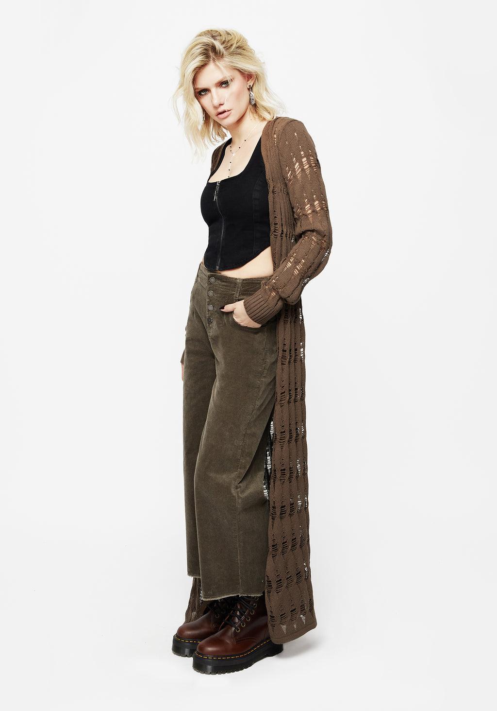 Foster Wide Leg Cord Crop Jeans - Green Product Image