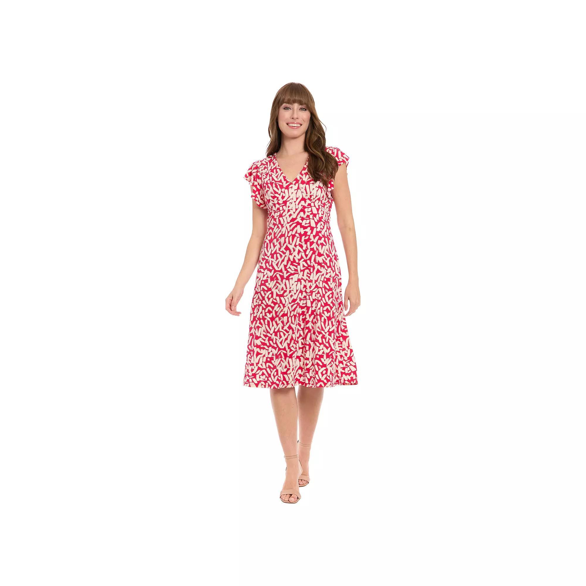 Women's London Times Ruffle Sleeve Print Midi Dress, Size: 4, Red Product Image