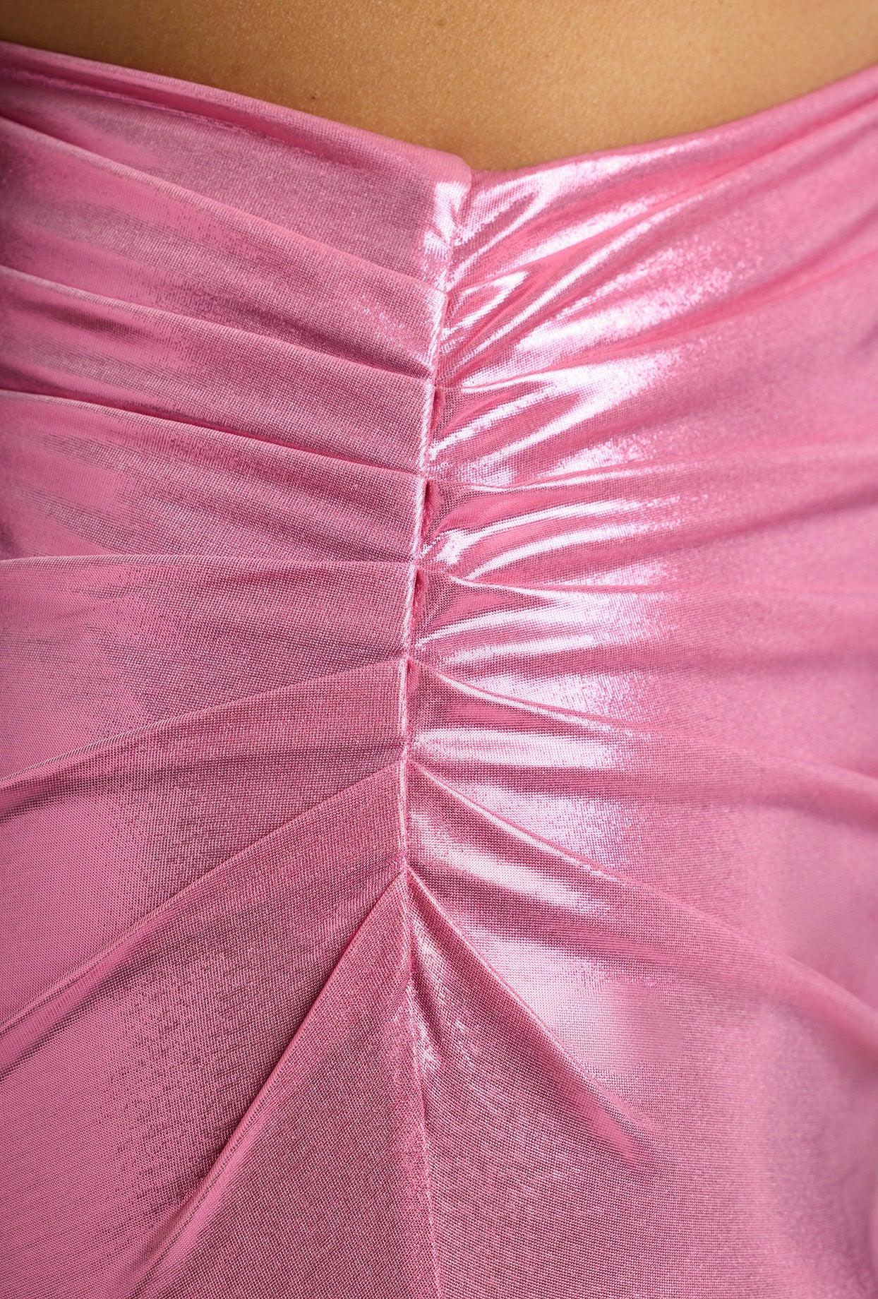 Draped Metallic Jersey Maxi Dress in Rose Pink Product Image