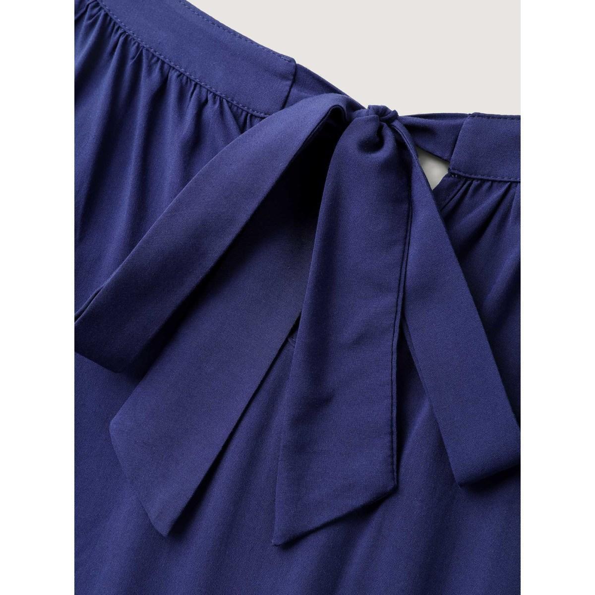Plus Size Ruffled Tiered A-Line Tie Midi Dress DarkBlue Women Round Neck Sleeveless Curvy BloomChic 30/6X Product Image