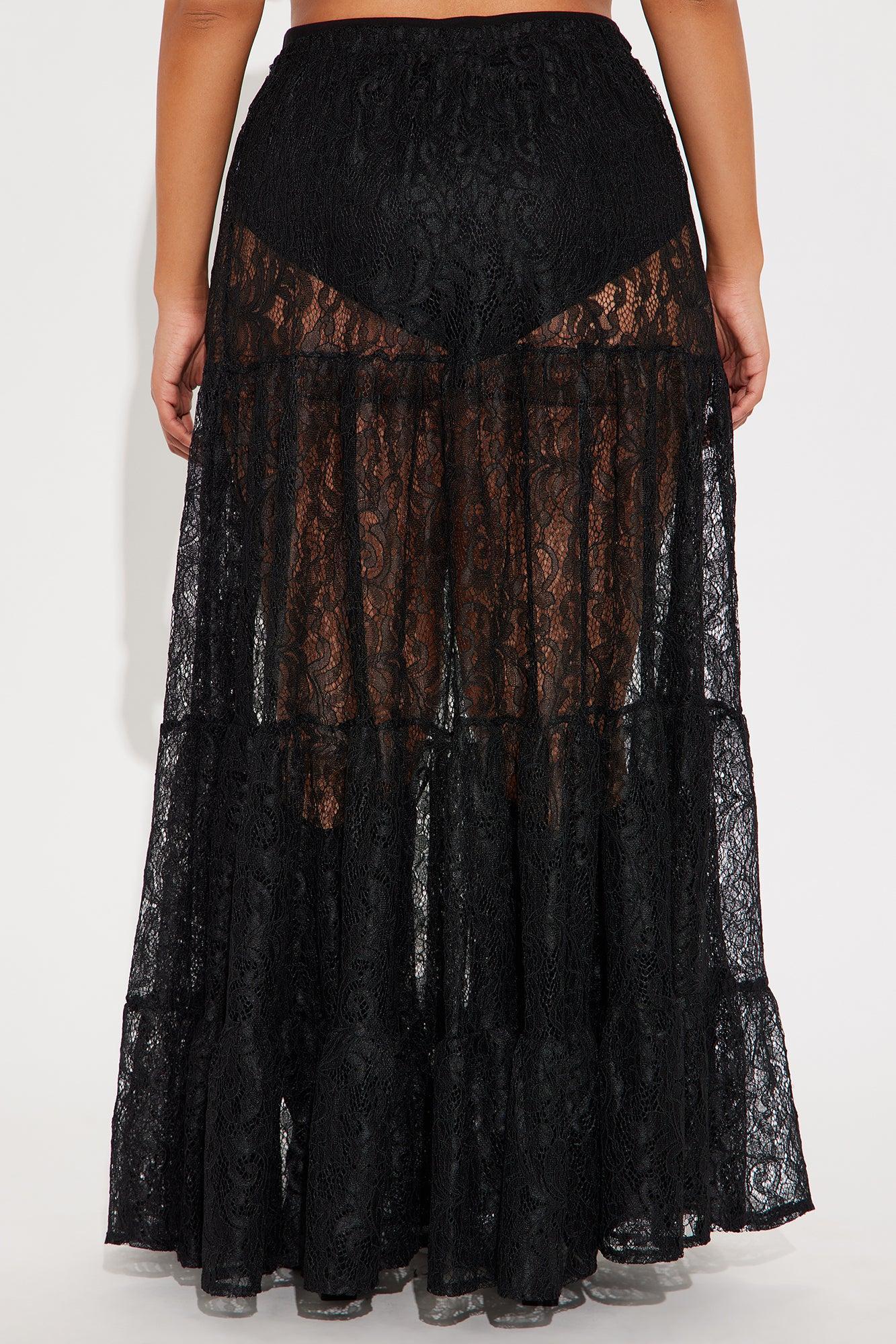 Victoria Lace Tiered Maxi Skirt - Black Product Image