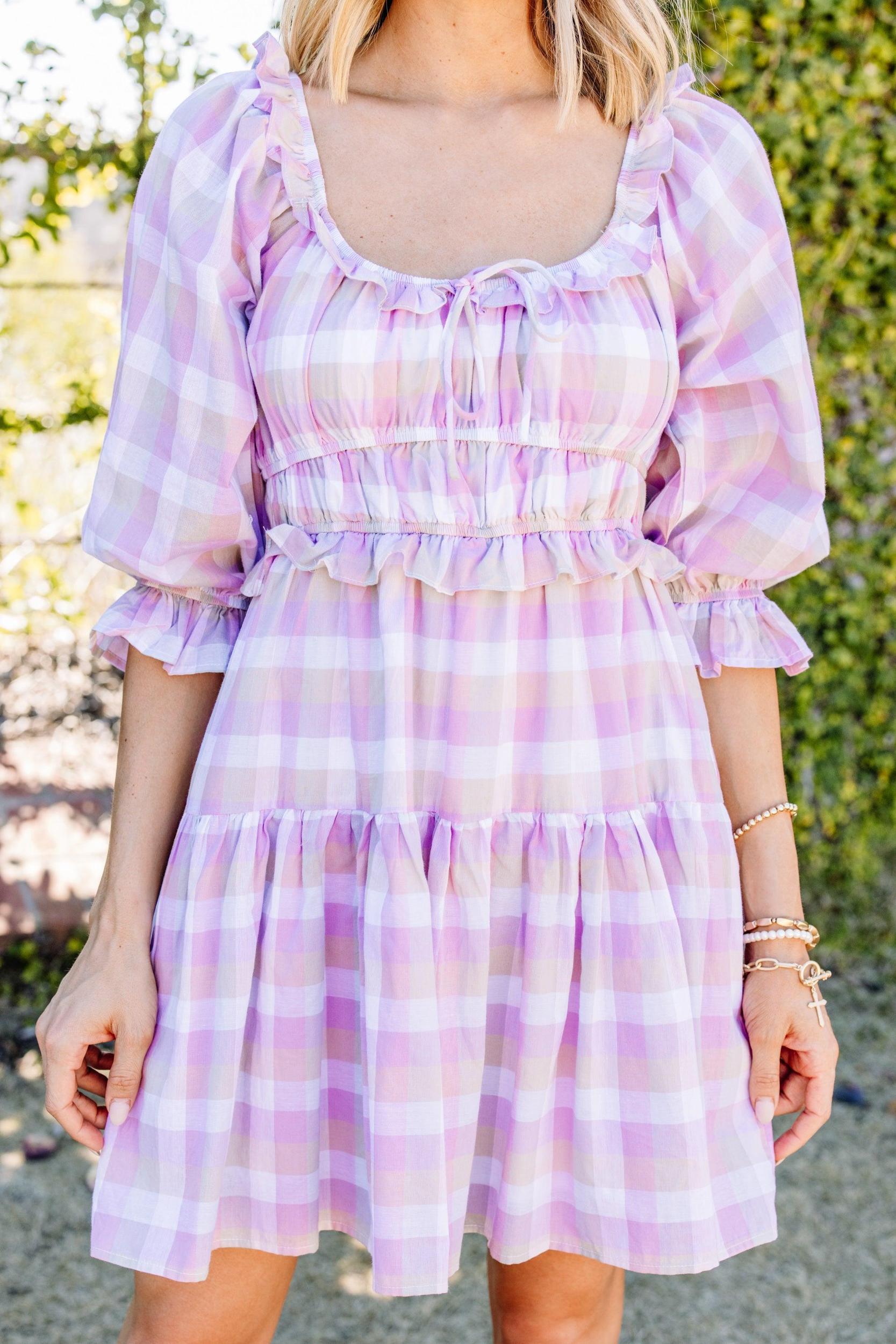 Lost In Love Lavender Purple Gingham Dress Female Product Image