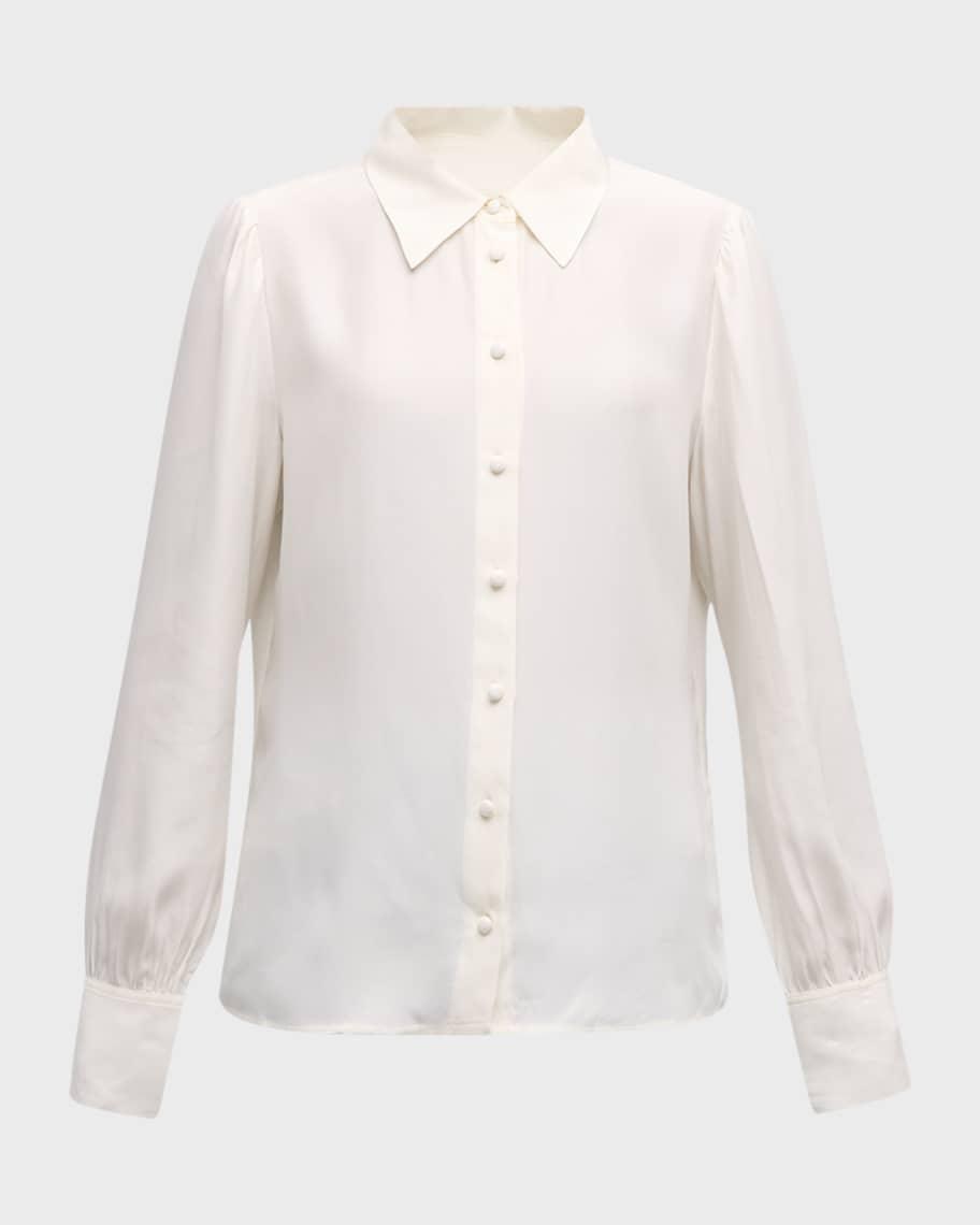 Womens Victorian Button-Front Silk Blouse Product Image