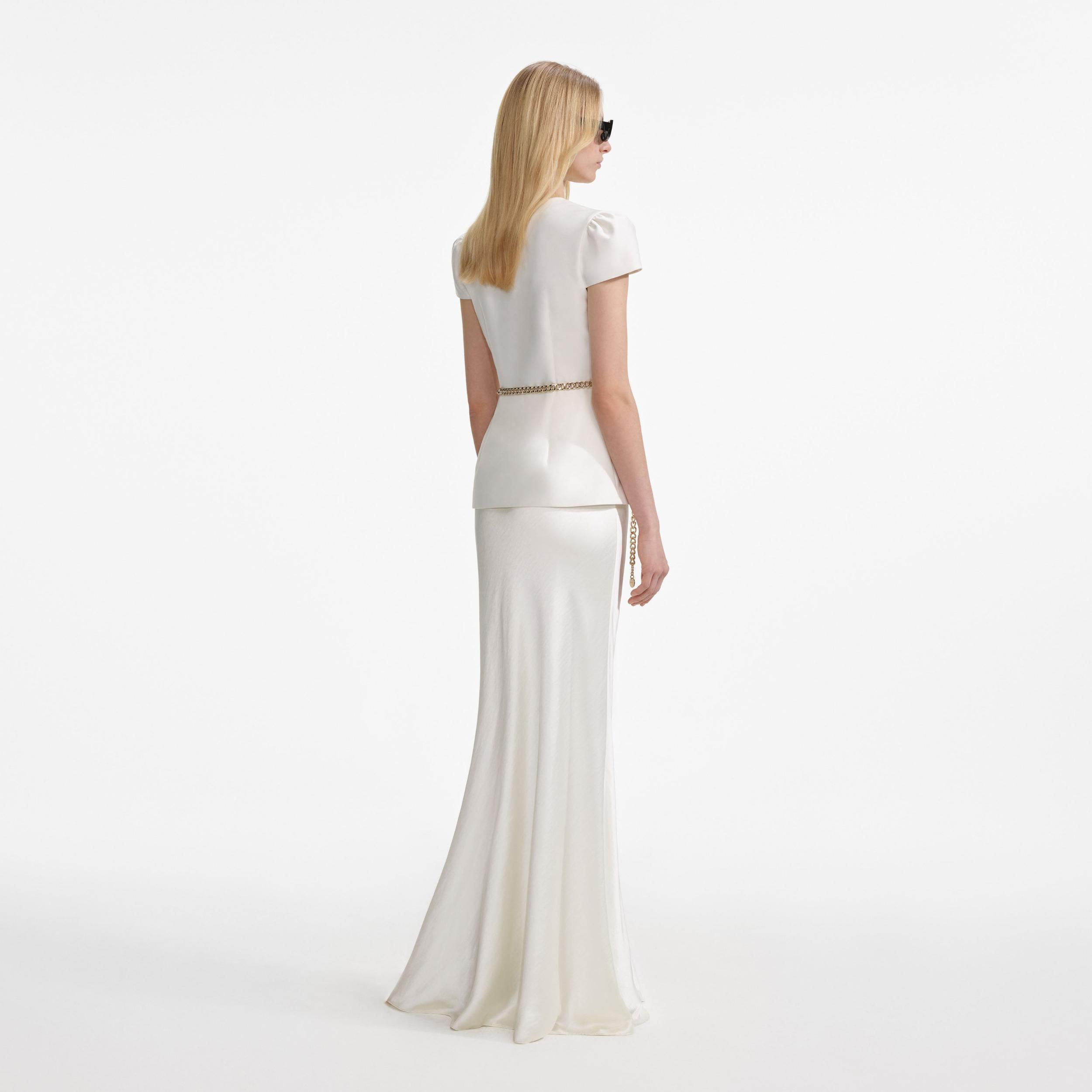 Cream Taffeta Chain Belt Maxi Dress Product Image