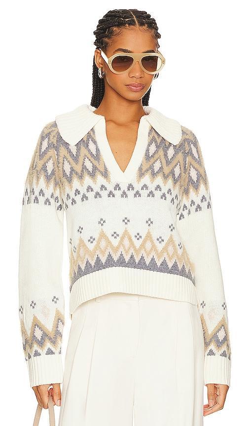 SIMKHAI Clarence Polo Pullover Sweater in Ivory Multi - Ivory. Size S (also in ). Product Image