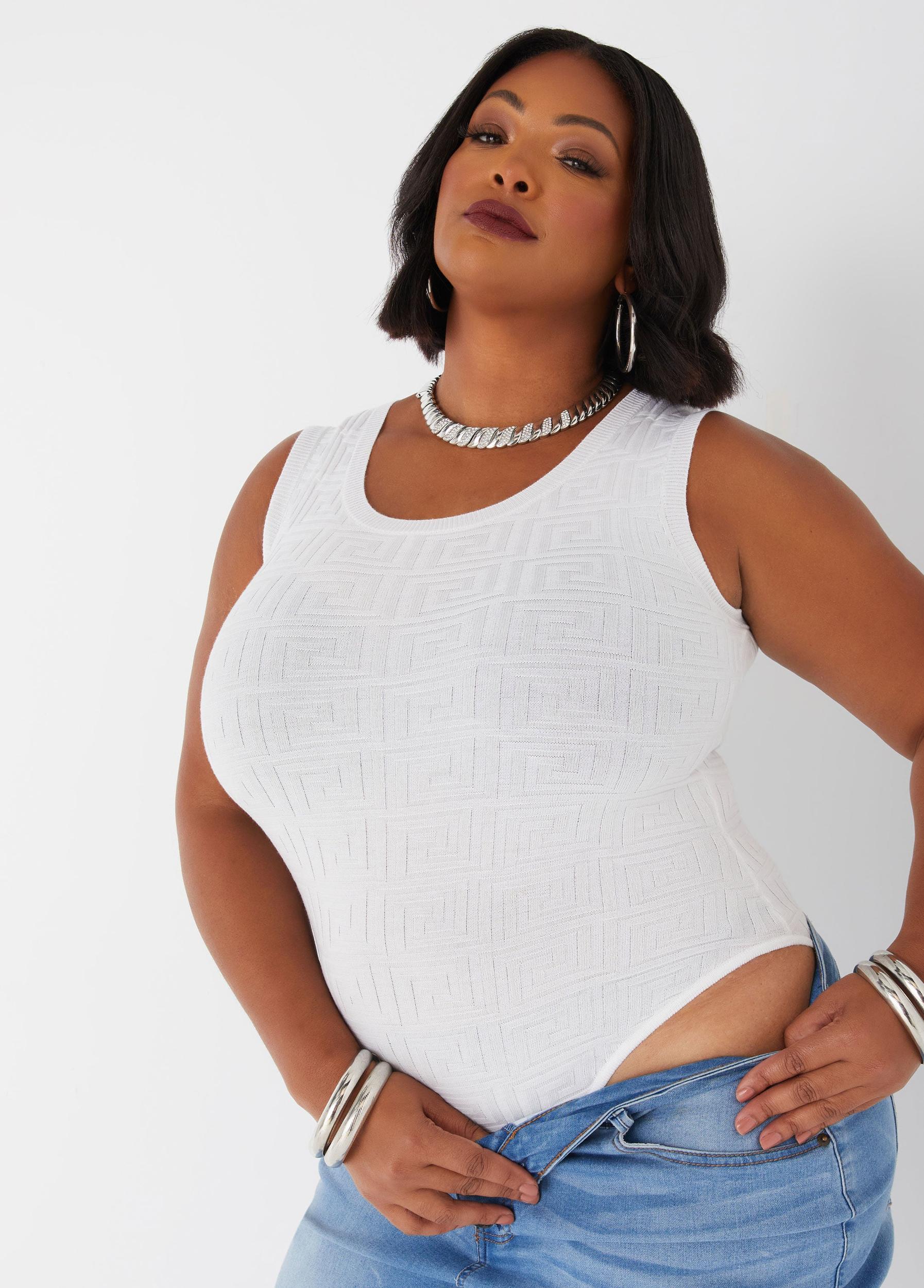 Plus Size Geo Jacquard Bodysuit Ashley Stewart Product Image