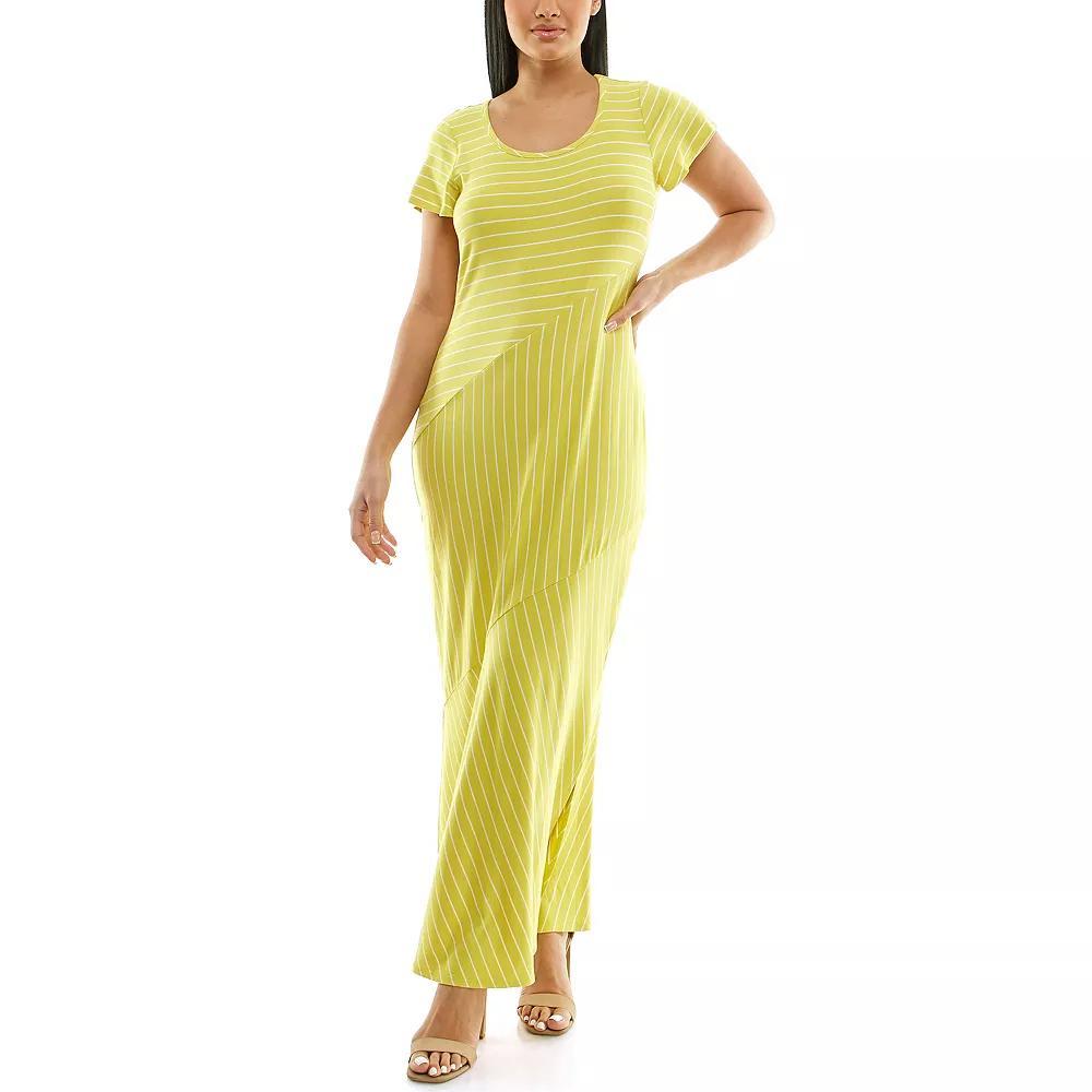 Women's Nina Leonard Scoopneck Stripe Maxi Dress, Size: Medium, Green White Product Image
