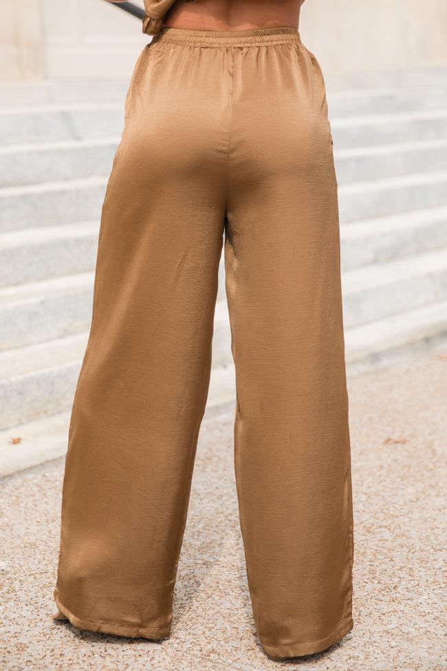 Downtown Meetup Sand Satin Wide Leg Pants FINAL SALE Product Image