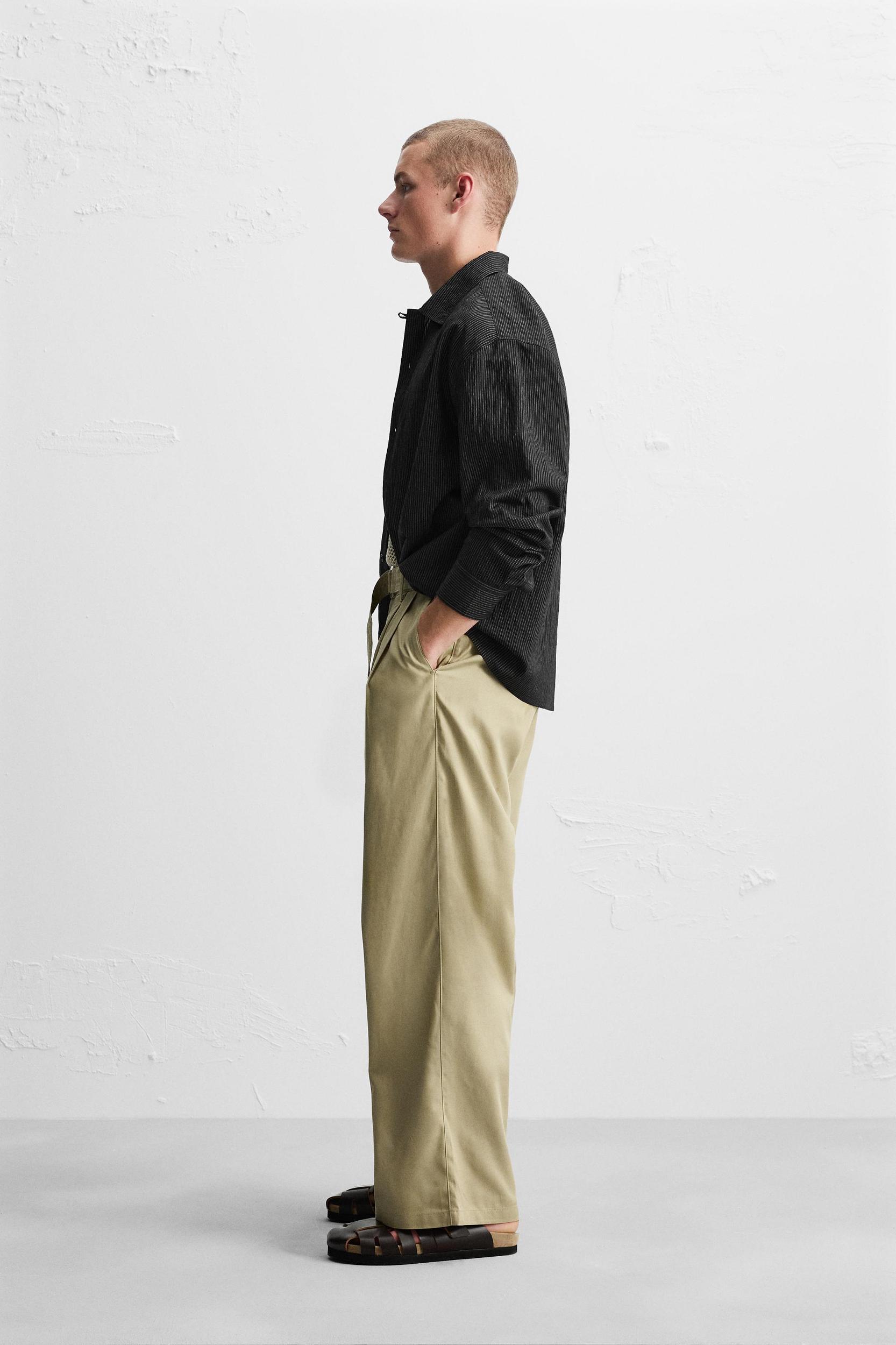 BELTED LYOCELL- COTTON PANTS Product Image