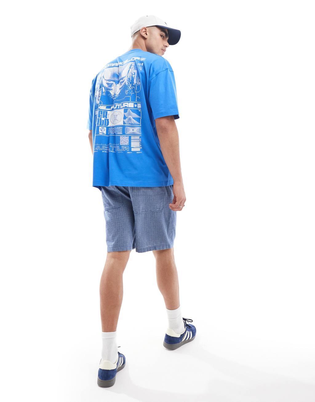 ASOS DESIGN oversized t-shirt in blue with back print Product Image