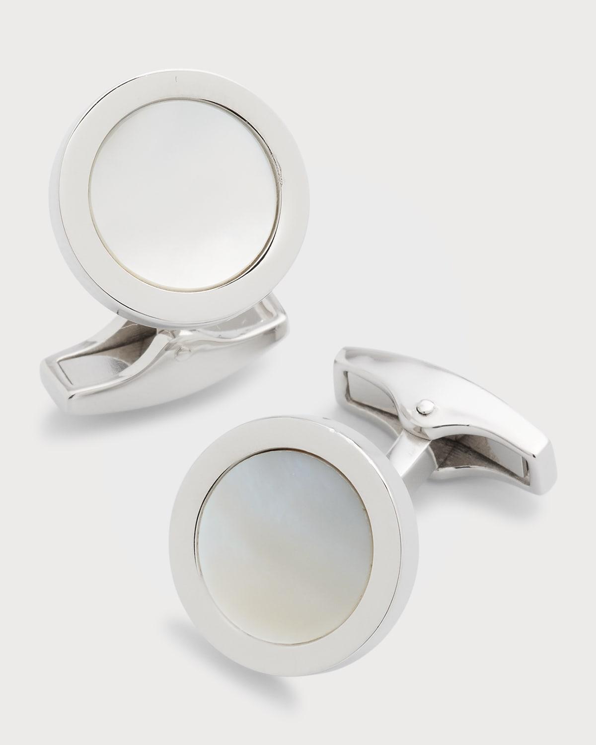Mens 925 Round Mother-of-Pearl Cufflinks Product Image