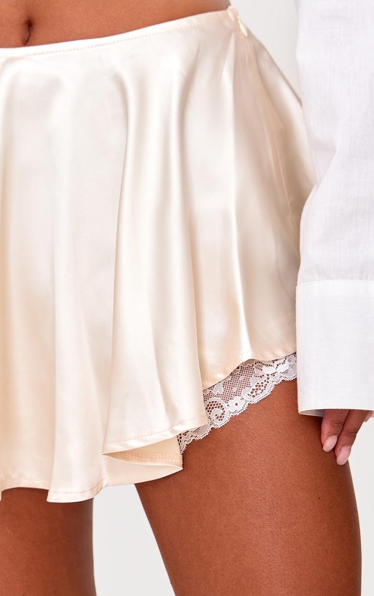 Cream Satin Lace Detail A Line Mini Skirt Product Image