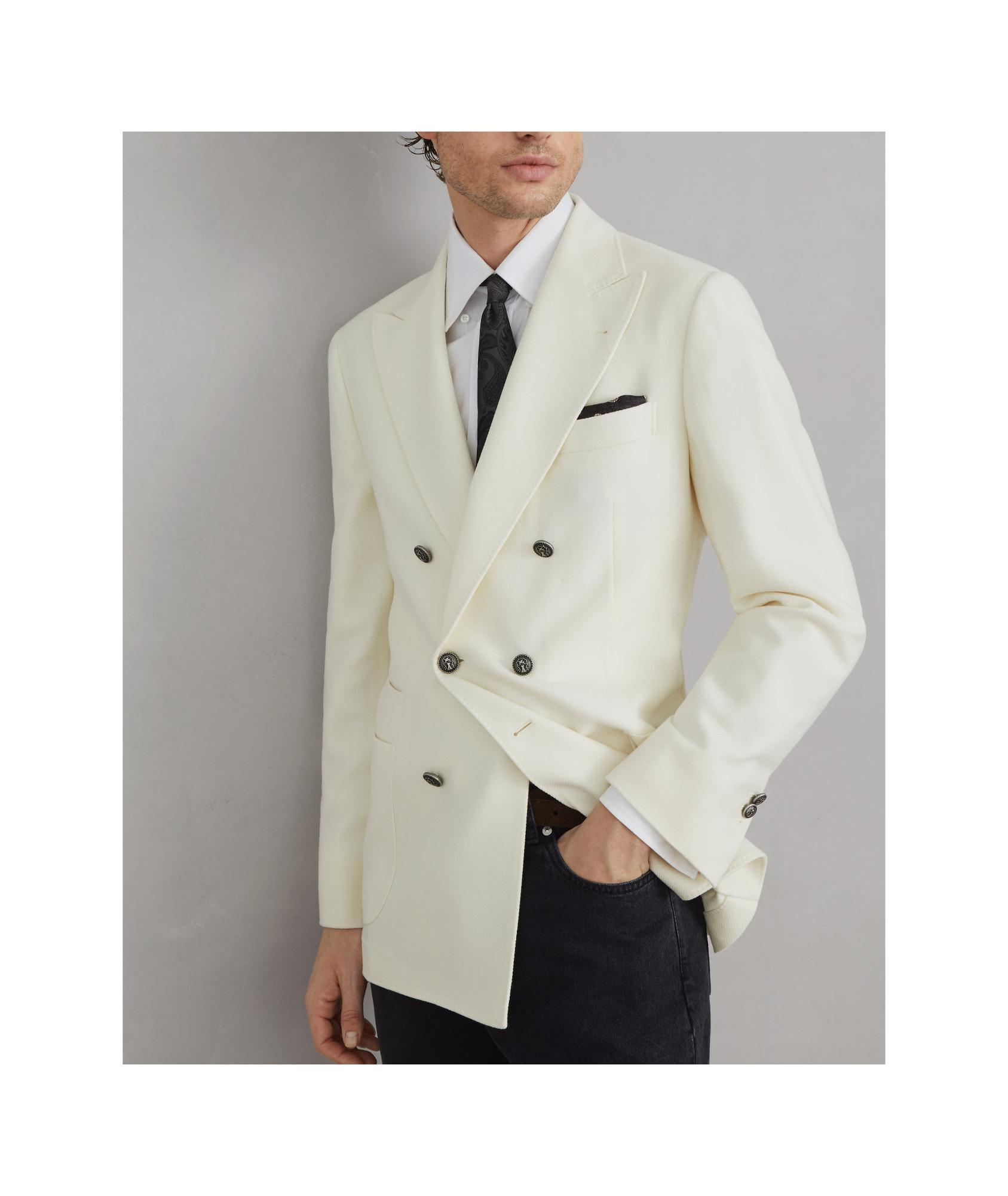 BRUNELLO CUCINELLI Wool Double-breasted Suit Jacket In Panama Product Image