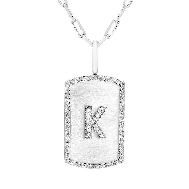 It's Personal Initial Sterling Silver & 1/4 Carat T.W. Diamond Dog Tag Necklace, Women's, Size: 20", Sterling L Product Image