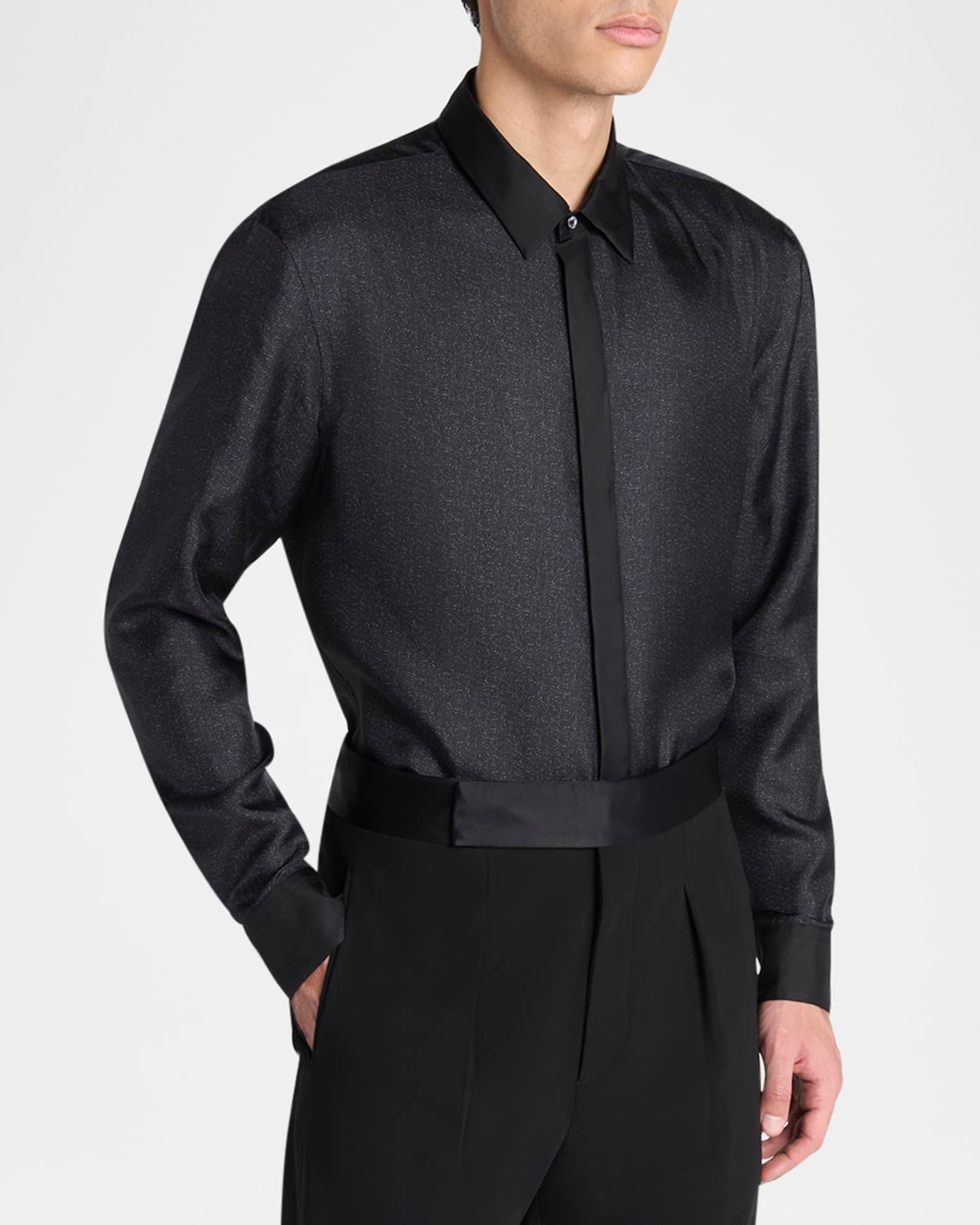 Men's Silk Twill Micro-Diagonal Placket Dress Shirt Product Image