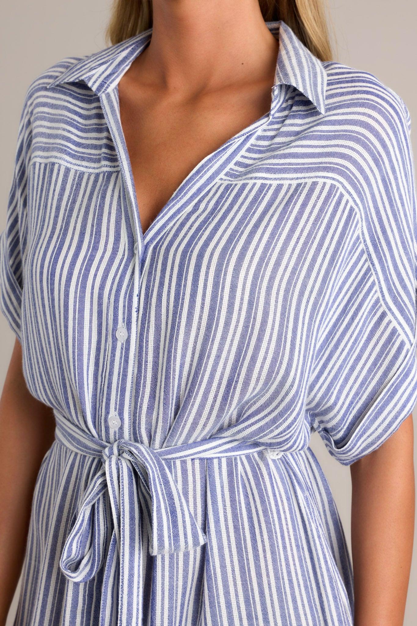 Embrace The Day Blue Stripe Midi Shirt Dress Product Image