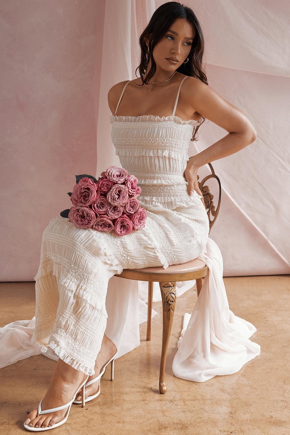 Solana Ivory Sequin Pleat Maxi Dress Product Image