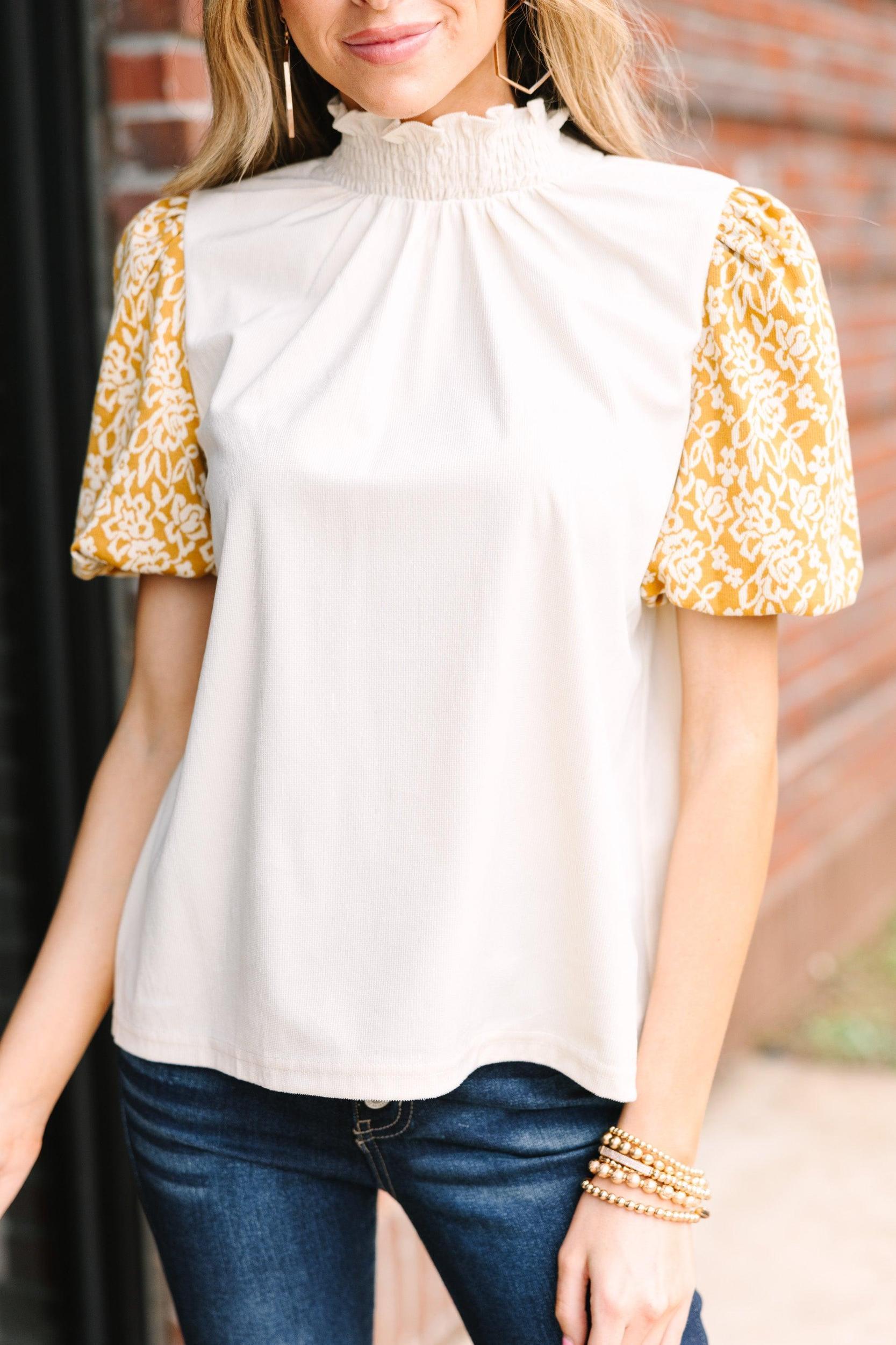 On The List Mustard Yellow Puff Sleeve Blouse Female Product Image