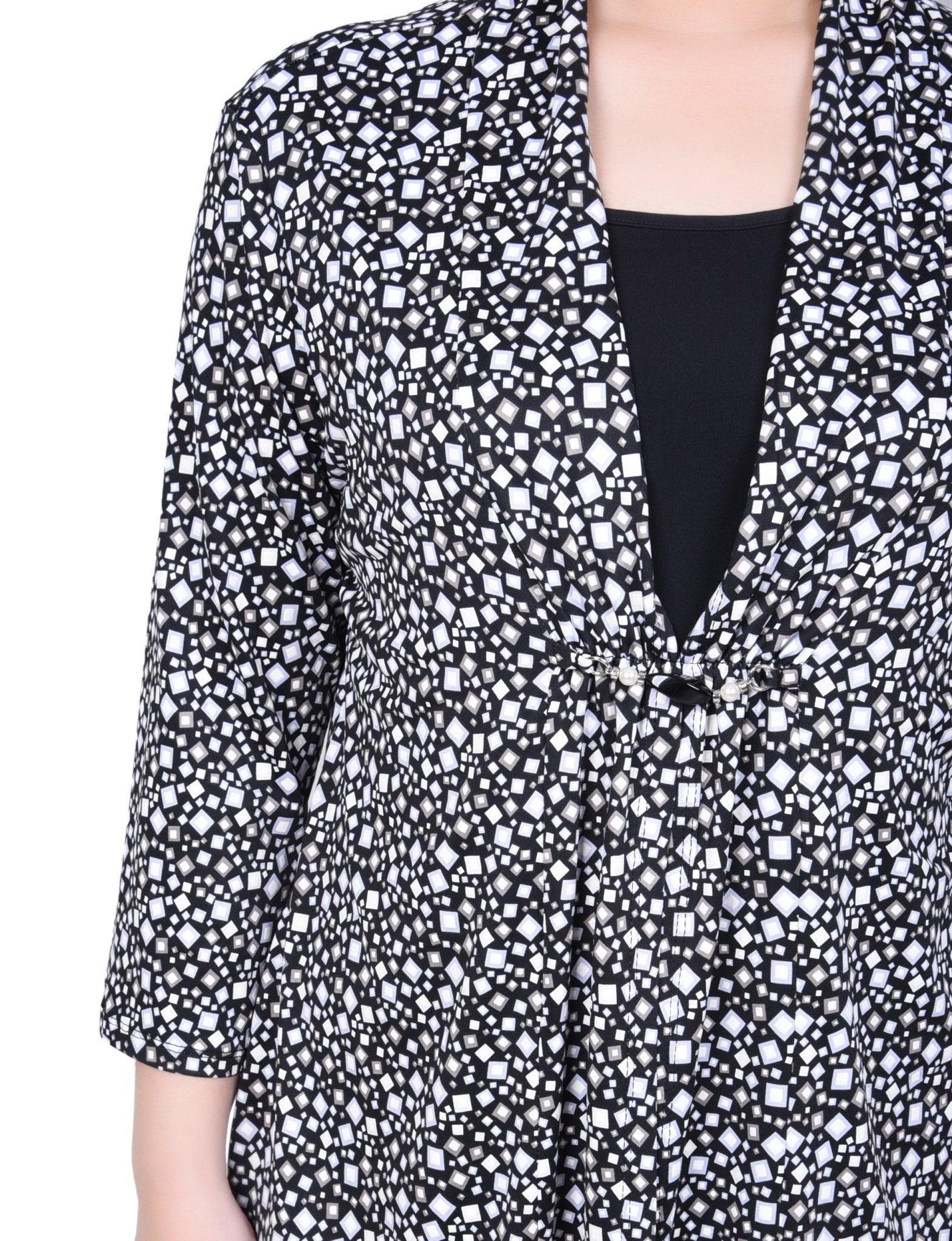 Puff Print 3/4 Sleeve Two-Fer Top - Petite Product Image
