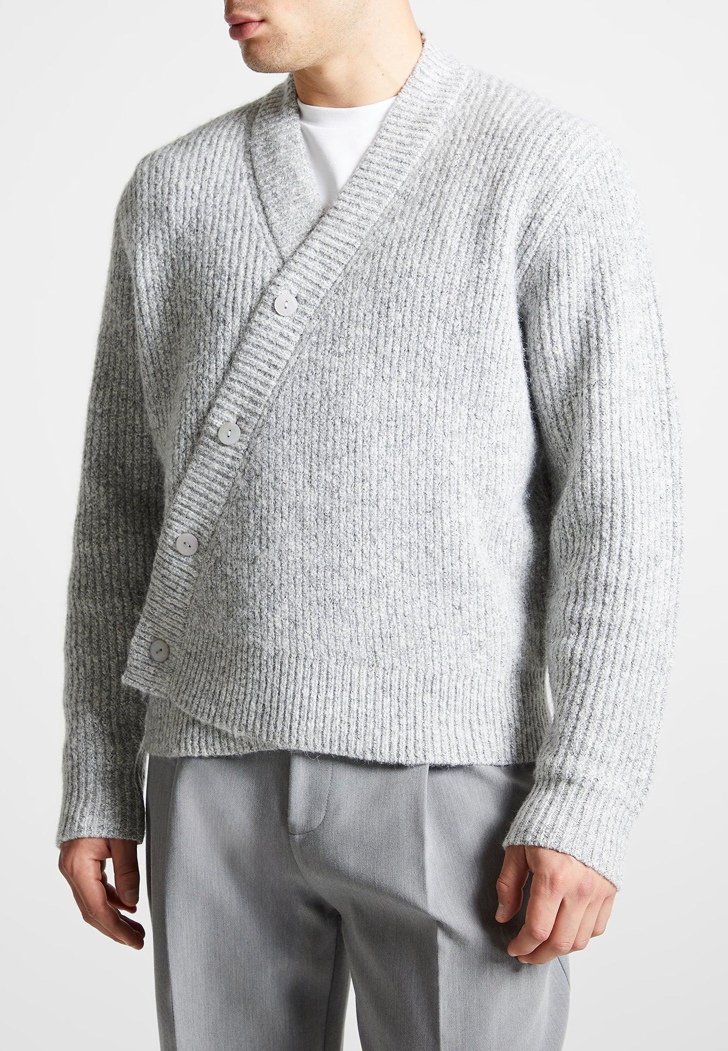 Double Breasted Brushed Knit Cardigan - Grey Male Product Image