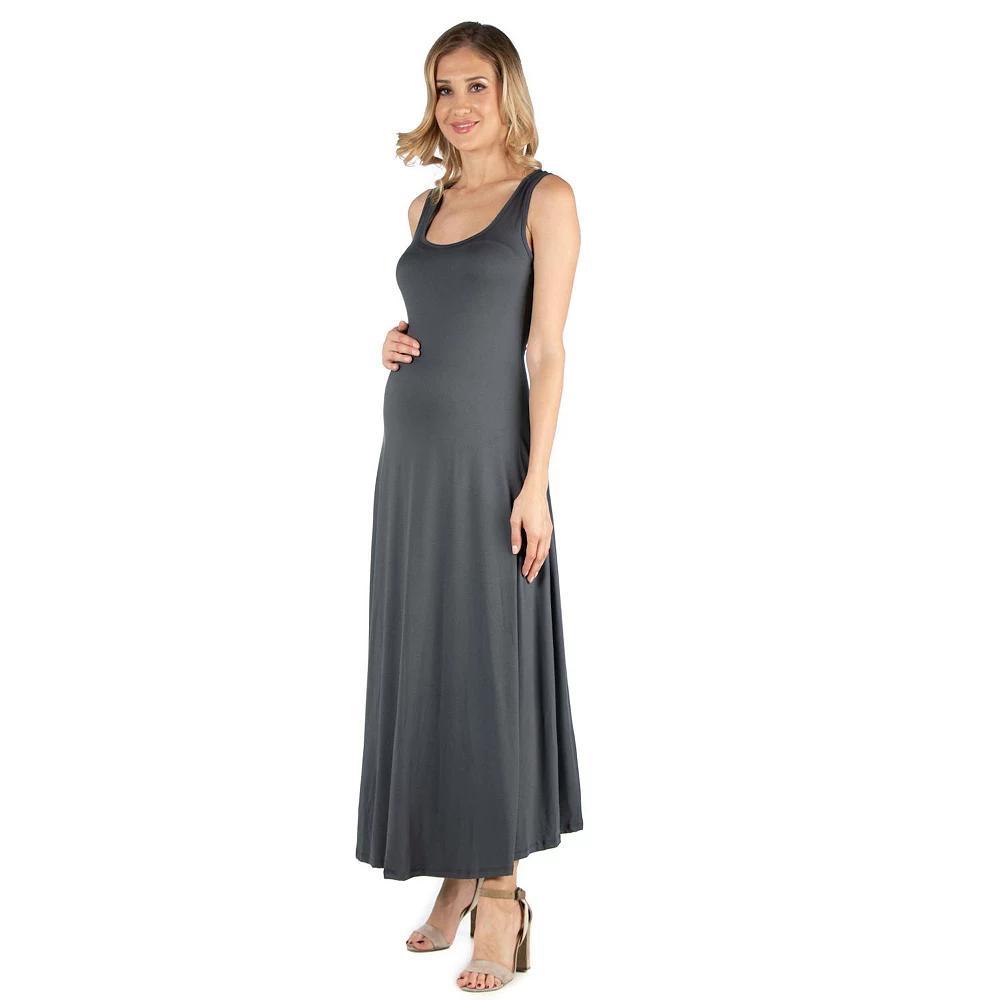 Maternity 24Seven Comfort Apparel Slim Fit A-Line Sleeveless Maxi Dress, Women's, Size: Small-Mat, Grey Product Image