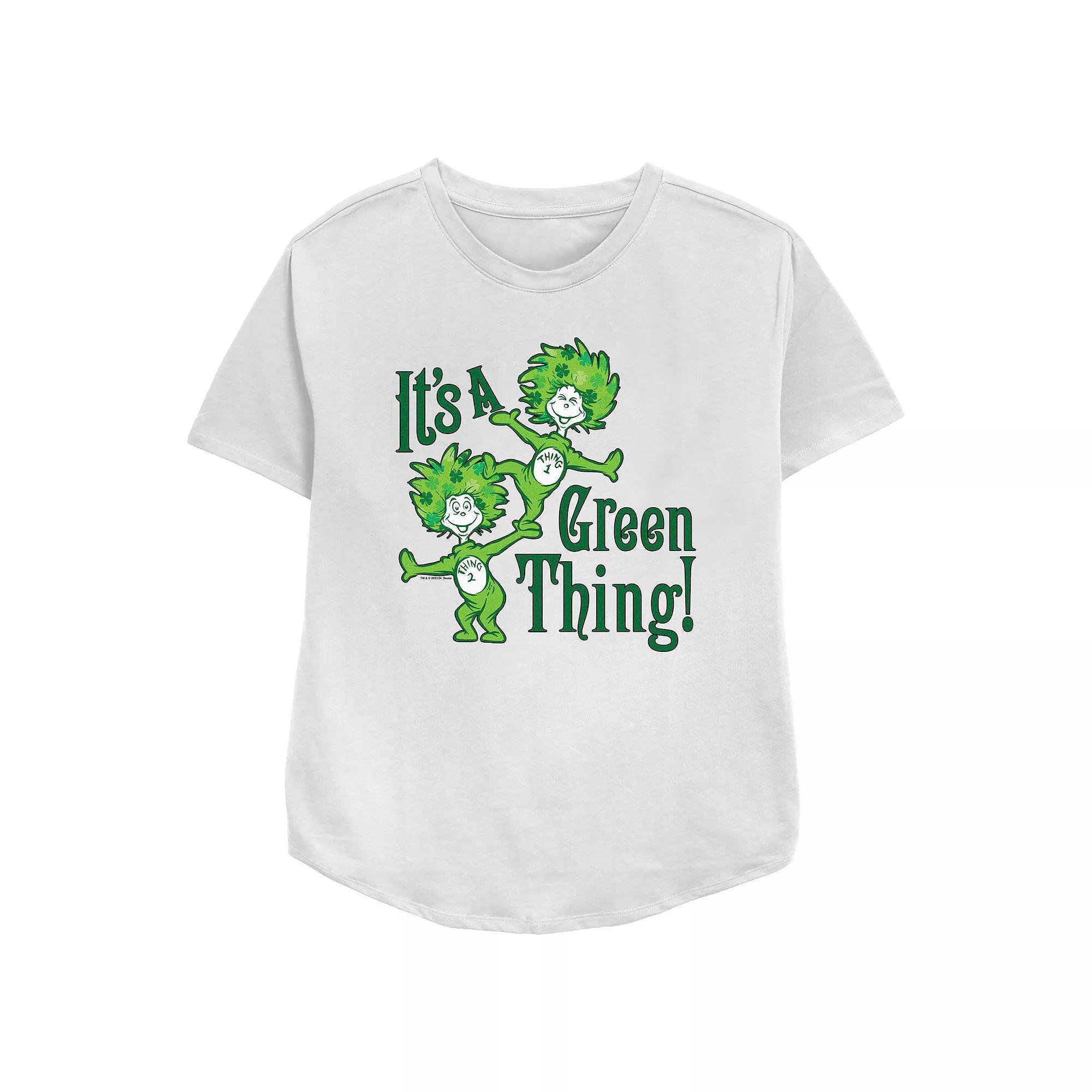 Women's Dr. Seuss Thing 1 And Thing 2 It's A Green Thing Relaxed Fit Graphic Tee, Size: XXL, White Product Image