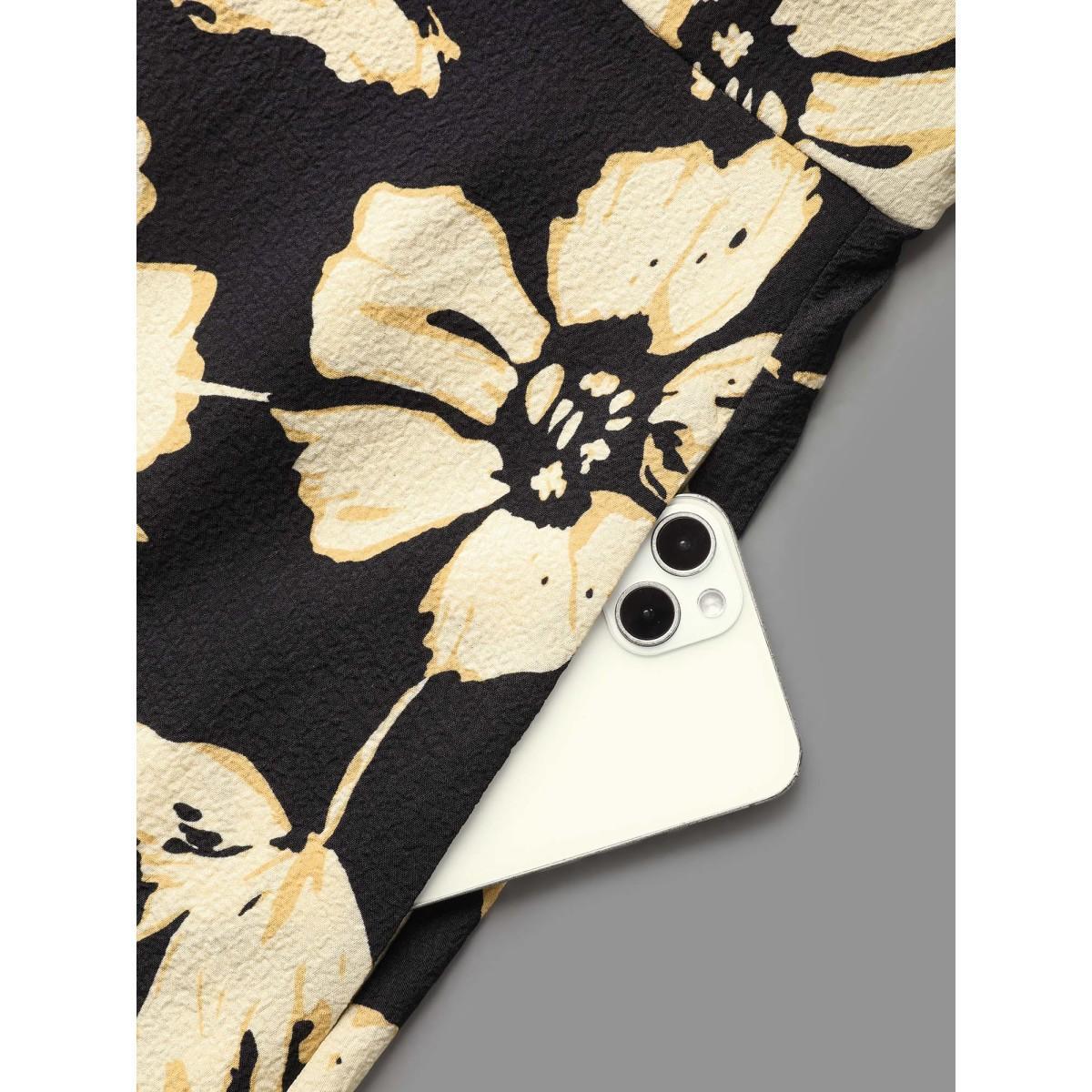 Plus Size Square Neck Silhouette Flower Ruffled Dress Black Women Resort Tie knot Square Neck Long Sleeve Curvy BloomChic 28/5X Product Image