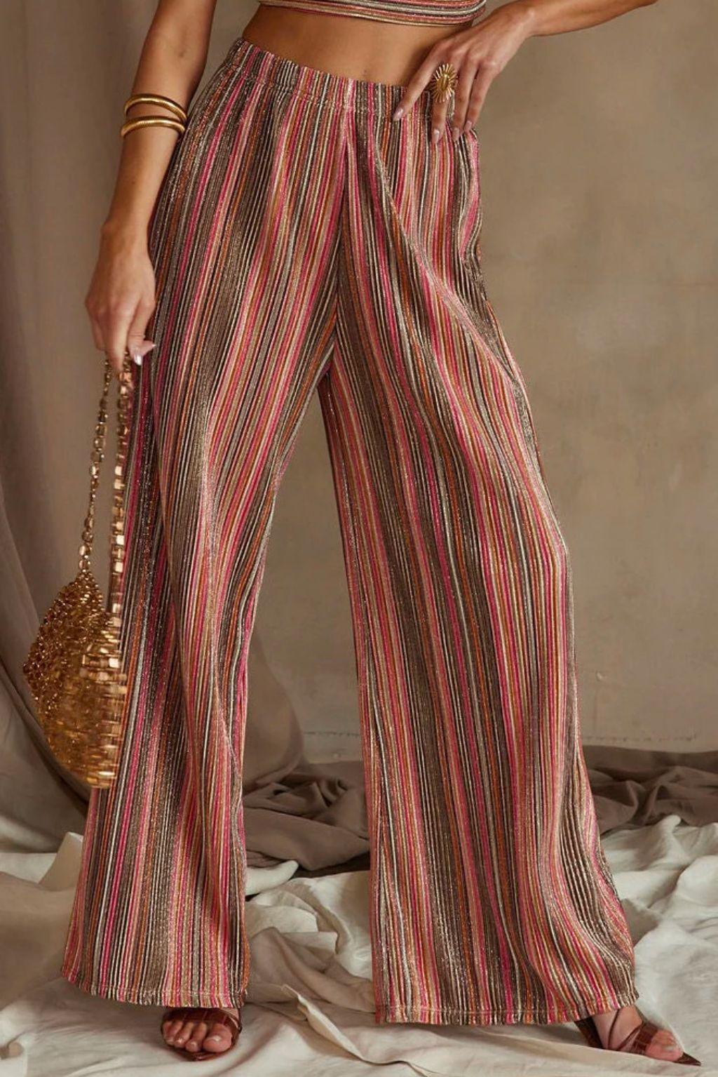 High Tide Pink Striped Plisse Top Product Image