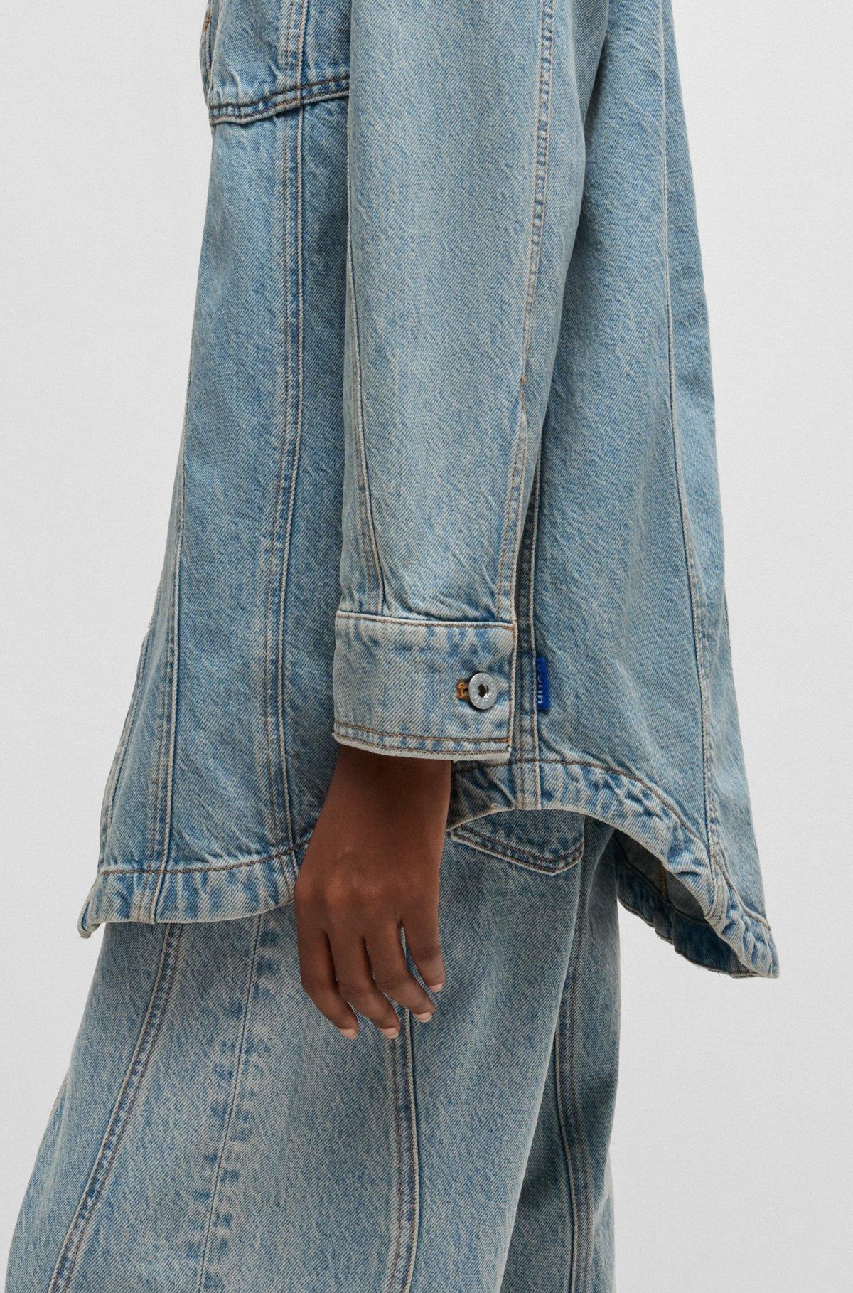 HUGO - Long-length blue-denim shirt with patch pockets - Blue Product Image