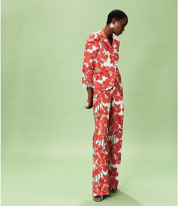 Tara Jarmon Primavera Linen Blend Floral Print Flat Front Straight Leg Pants Product Image