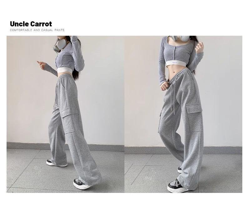 Drawstring Waist Plain Sweatpants Product Image