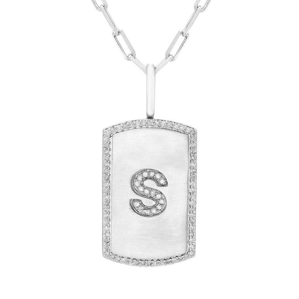 It's Personal Initial Sterling Silver & 1/4 Carat T.W. Diamond Dog Tag Necklace, Women's, Size: 20", Sterling L Product Image