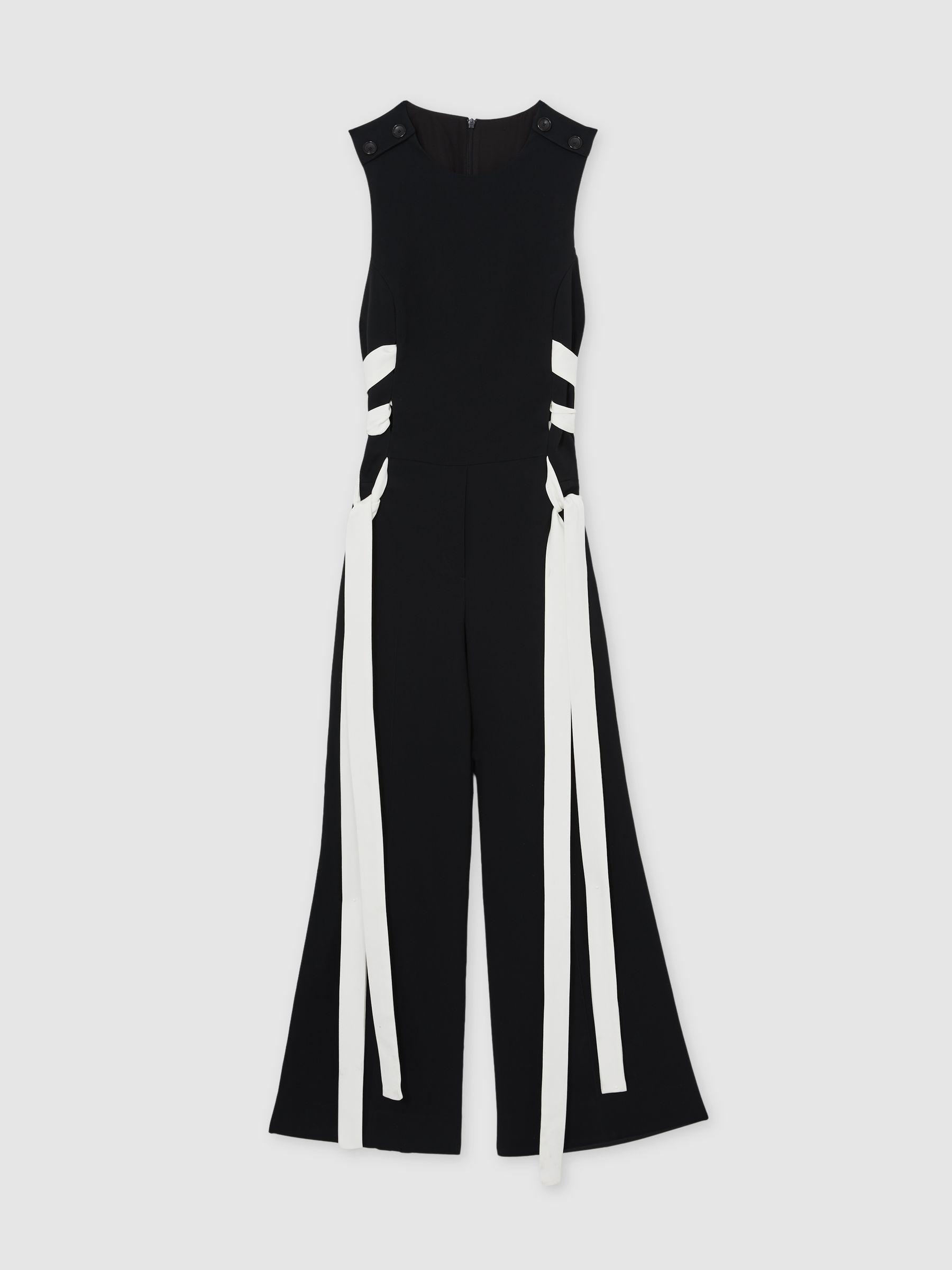 Lace-Up Side Wide-Leg Jumpsuit in Navy/White Product Image