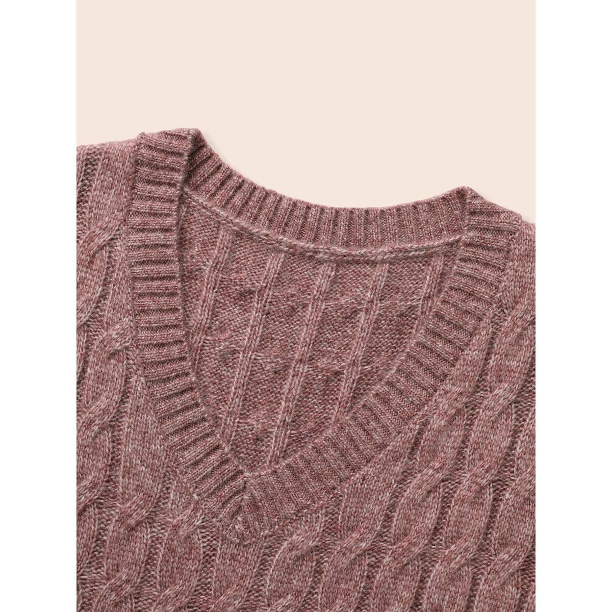Plus Size Heather Texture Cable Knit Pullover Plum Women Casual Long Sleeve V-neck Everyday Pullovers BloomChic 18-20/2X Product Image