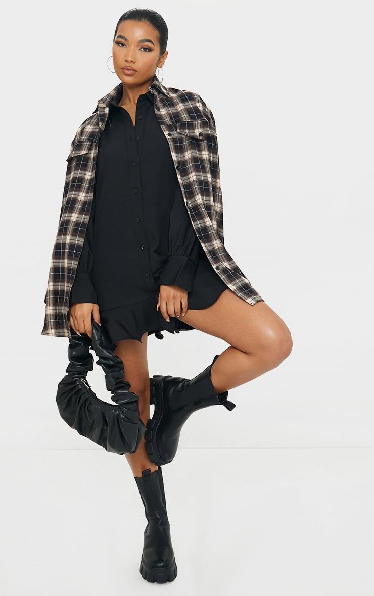 Black Frill Hem Shirt Dress Product Image
