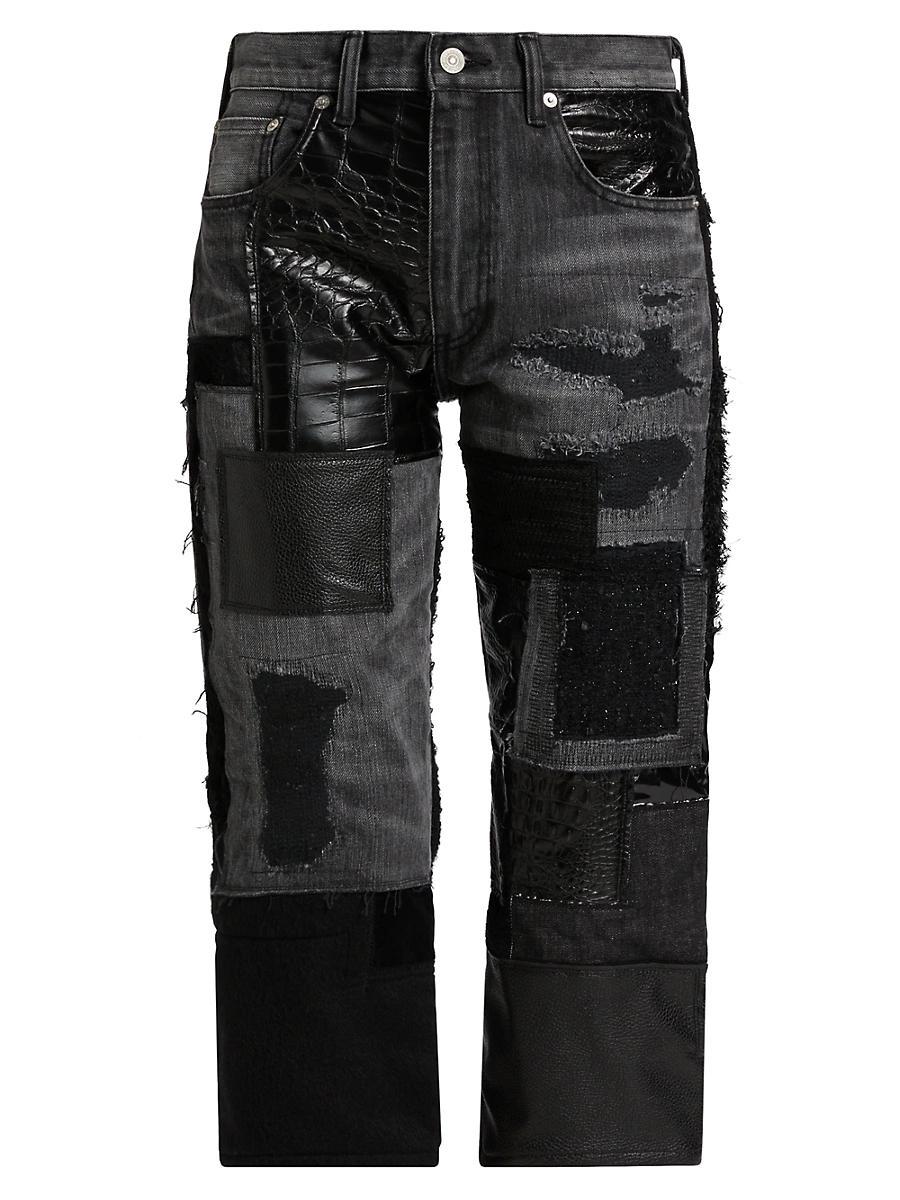 Womens Patchwork Cropped Jeans Product Image