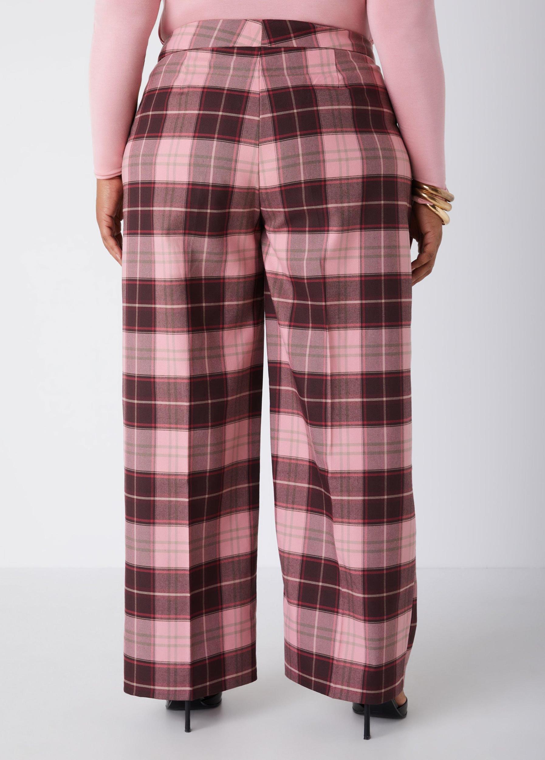 High Rise Plaid Wide Leg Pants Product Image
