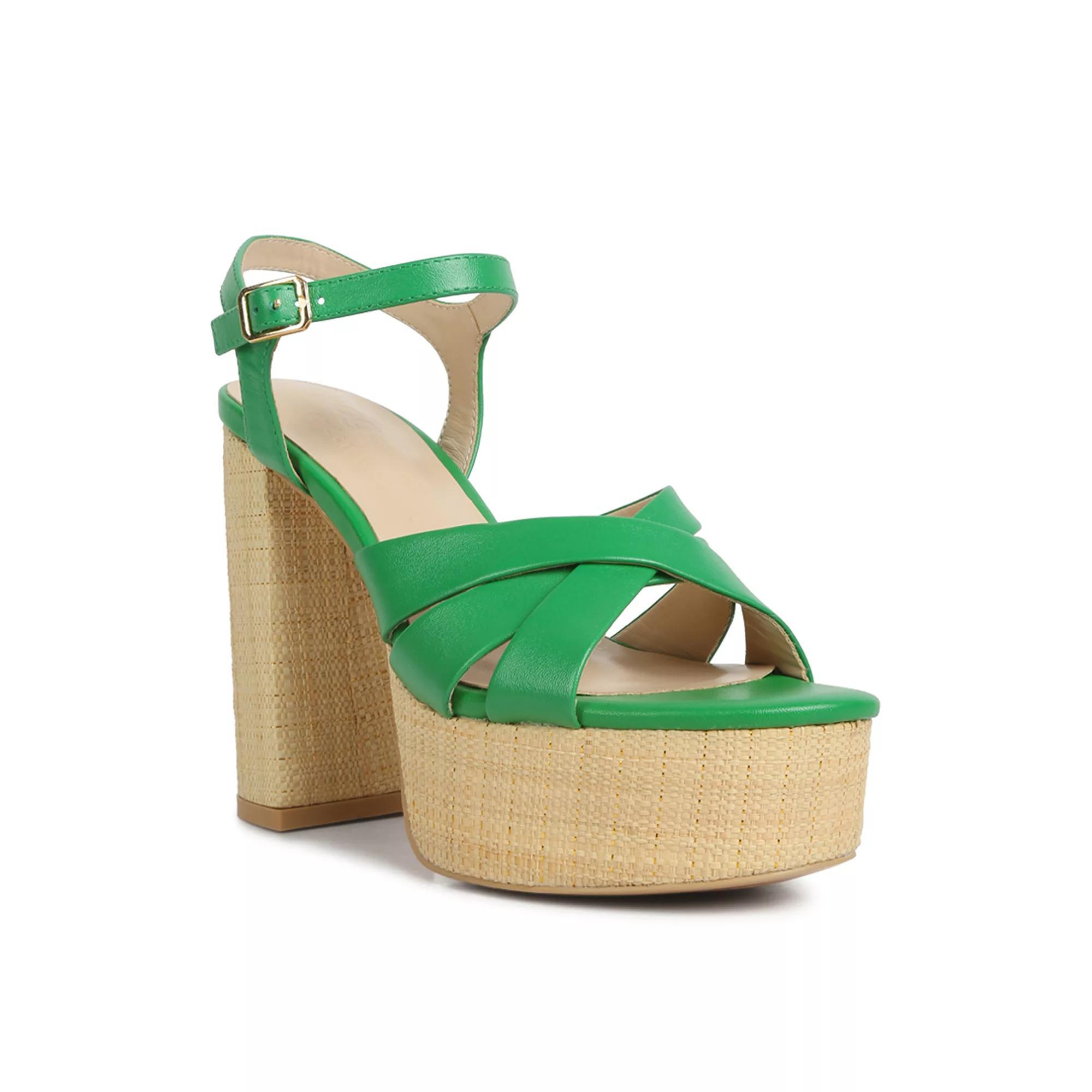 Rag & Co De-Vil Women's Leather Block Heel Dress Sandals, Size: 9, Green Product Image