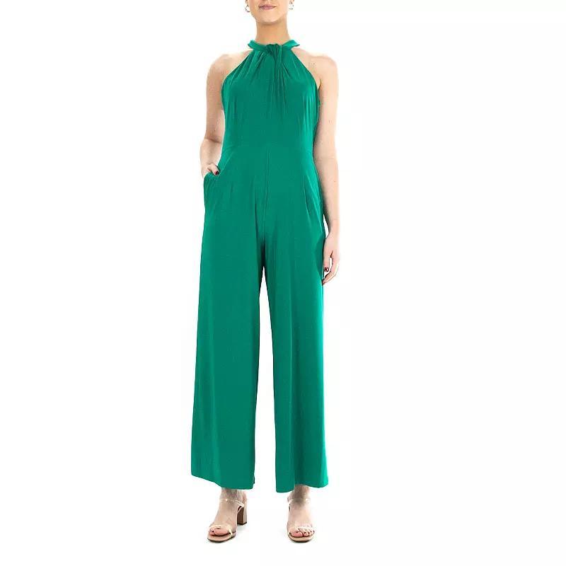 Women's Nina Leonard Wide-Leg Halter Jumpsuit, Size: XL, Green Product Image
