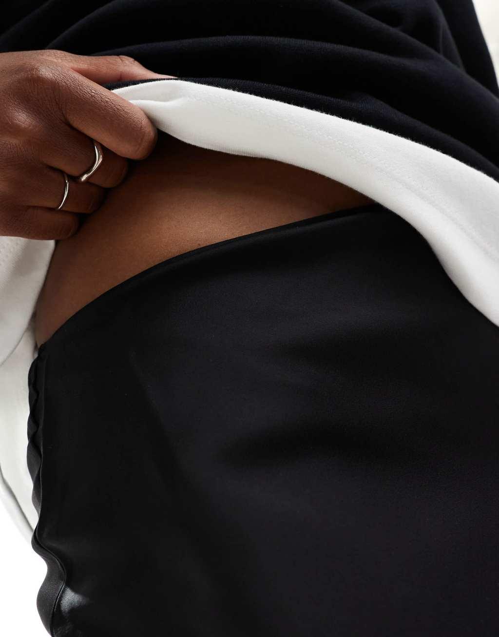 ASOS DESIGN satin bias midi skirt in black Product Image