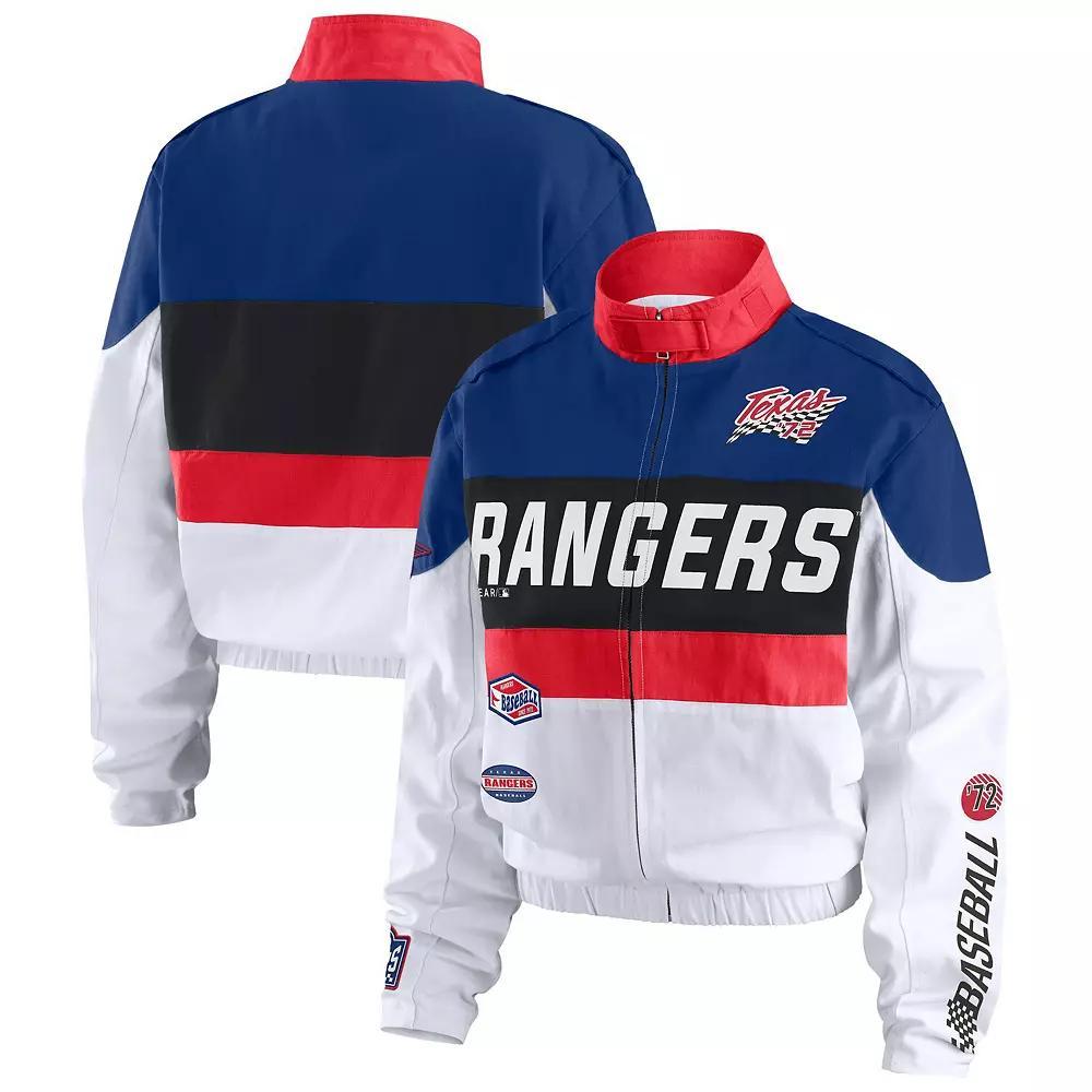 Women's WEAR by Erin Andrews  Navy/White Texas Rangers Racing Full-Zip Jacket, Size: XXL, Blue Product Image