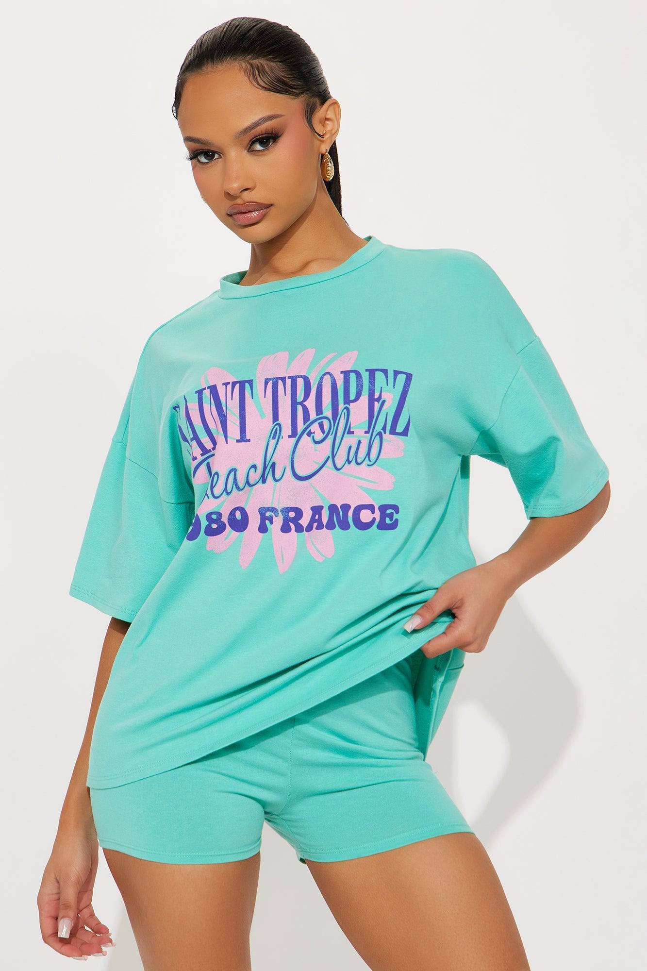 St. Tropez Beach Club Oversize  Short Set - Mint Product Image