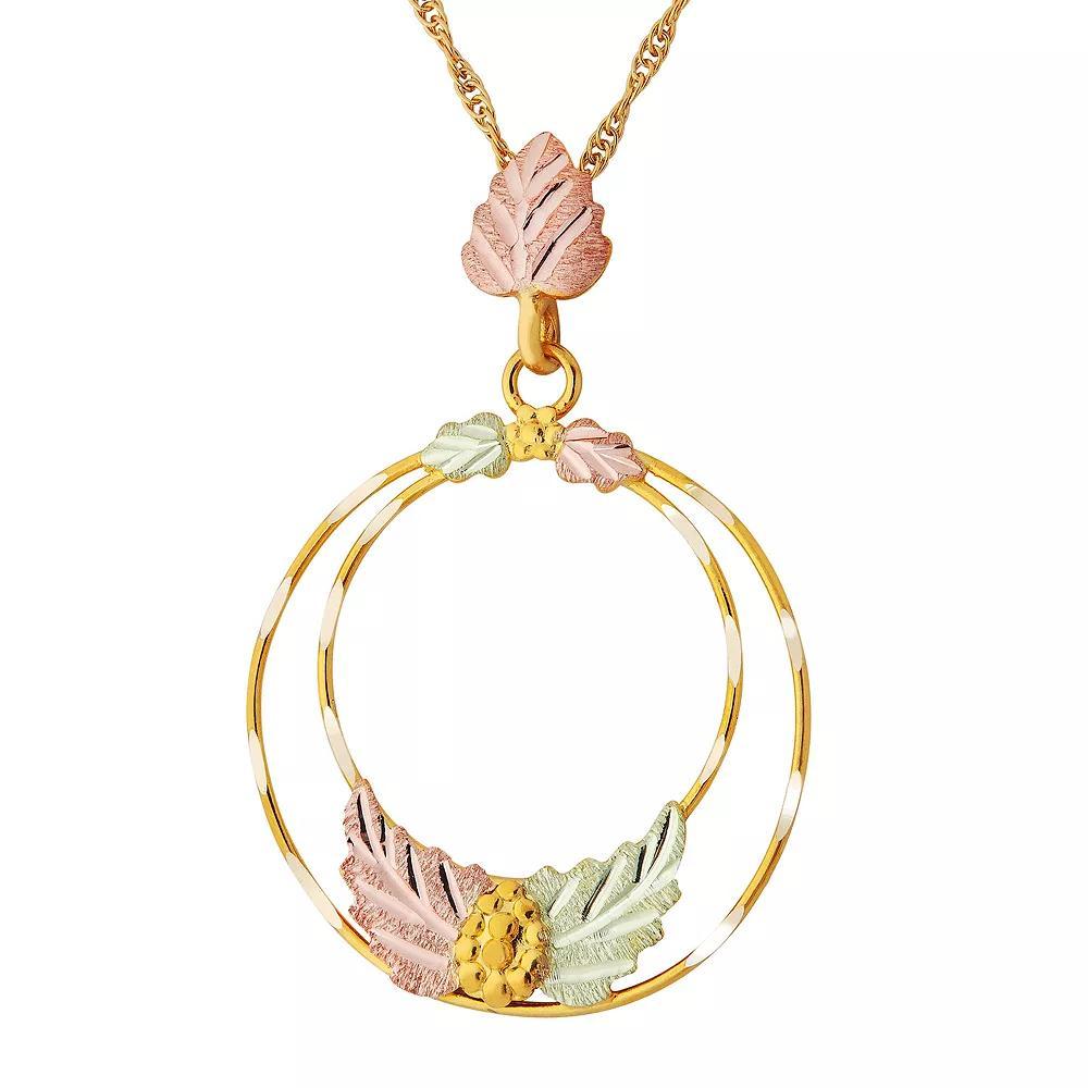 Black Hills Gold Tri-Tone Double Hoop Pendant Necklace, Women's, Size: 18", 10k Gold Product Image