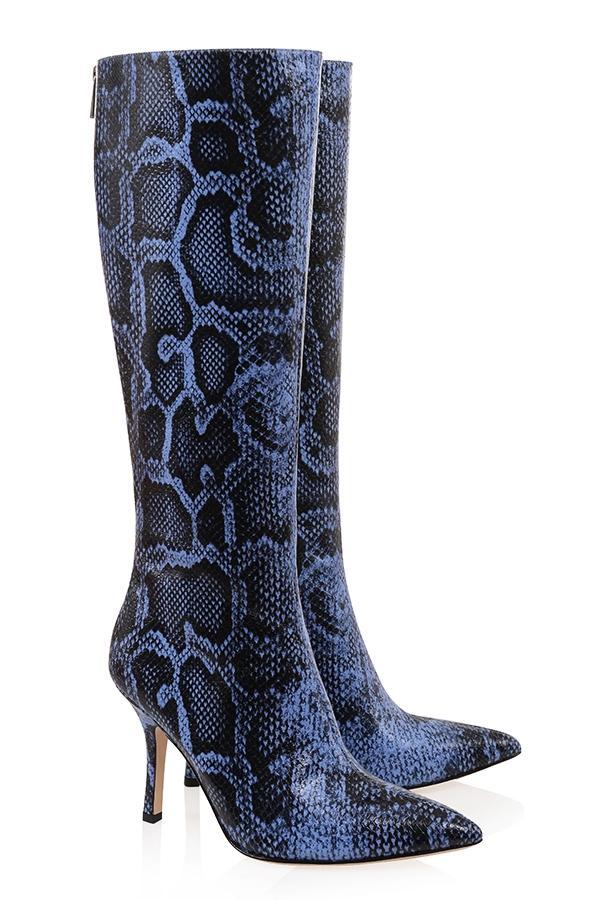 Royale  blue print leather knee high boots - sale Product Image