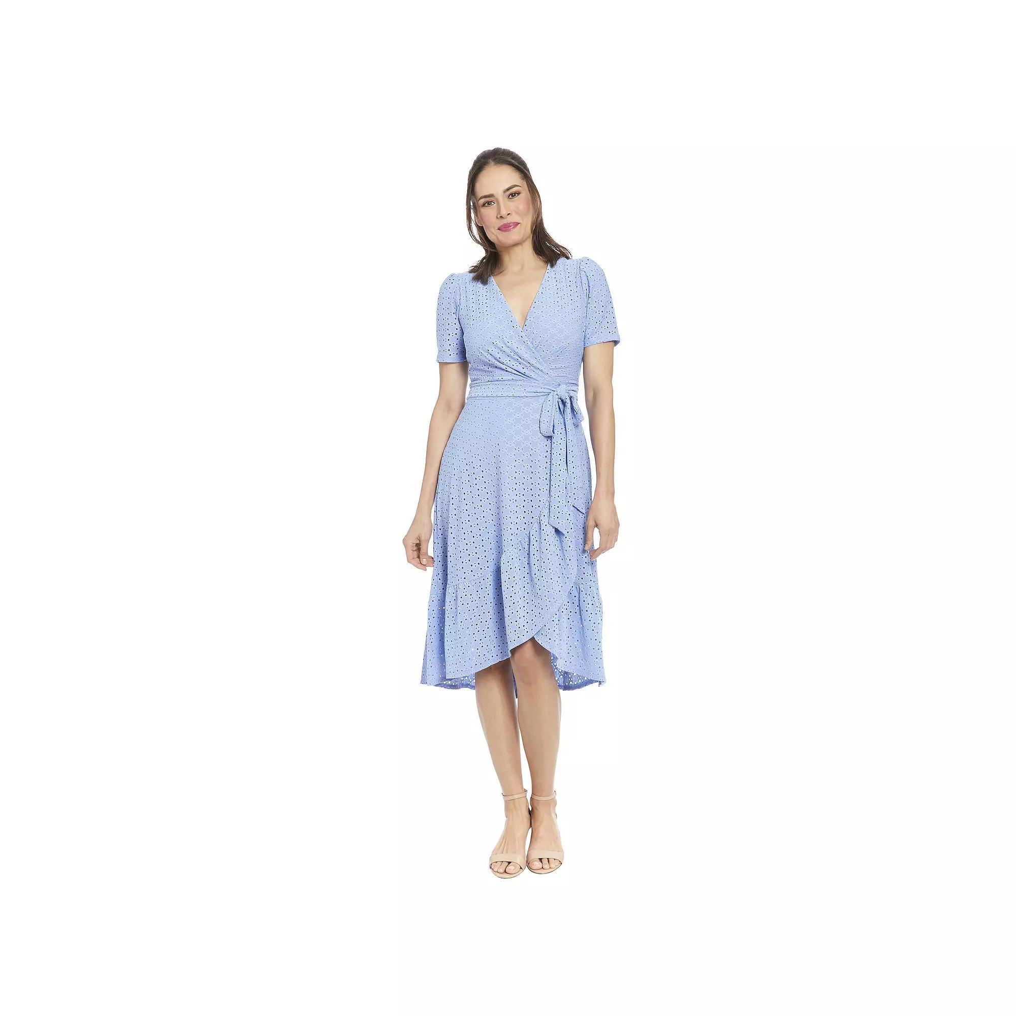 Women's London Times Eyelet Ruffled Wrap Dress, Size: 16, Purple Product Image
