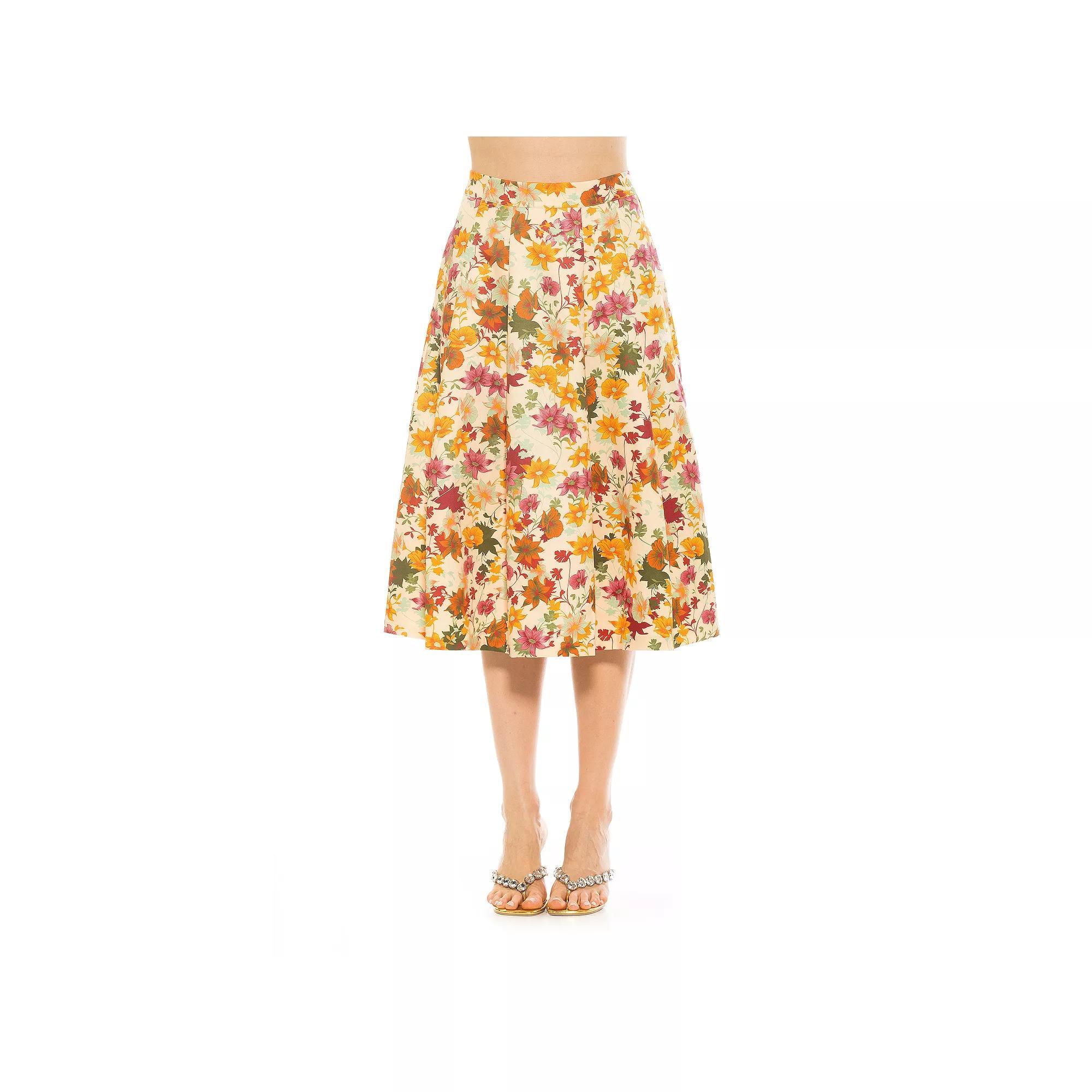 Women's ALEXIA ADMOR Illia Pleated Midi Skirt, Size: 10, Beige Wildflowers Product Image