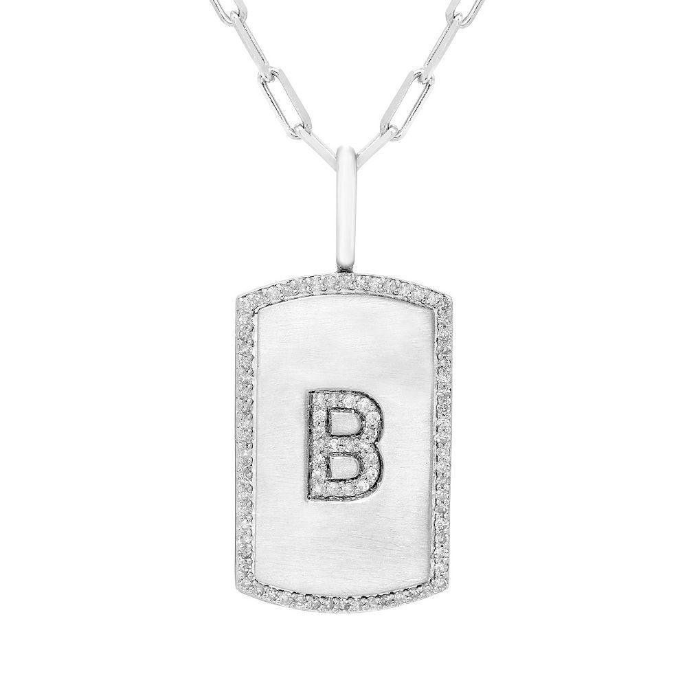 It's Personal Initial Sterling Silver & 1/4 Carat T.W. Diamond Dog Tag Necklace, Women's, Size: 20", Sterling L Product Image
