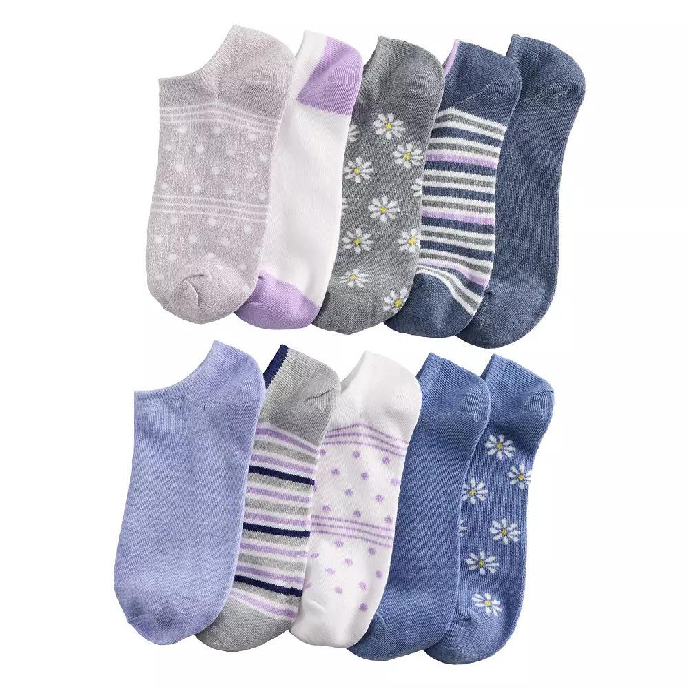 Womens Sonoma Goods For Life 10-Pack Floral No-Show Socks Blue Product Image