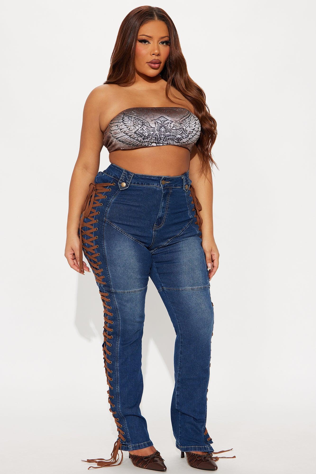 Jaw Dropper Stretch Lace Up Bootcut Jeans - Dark Wash Product Image